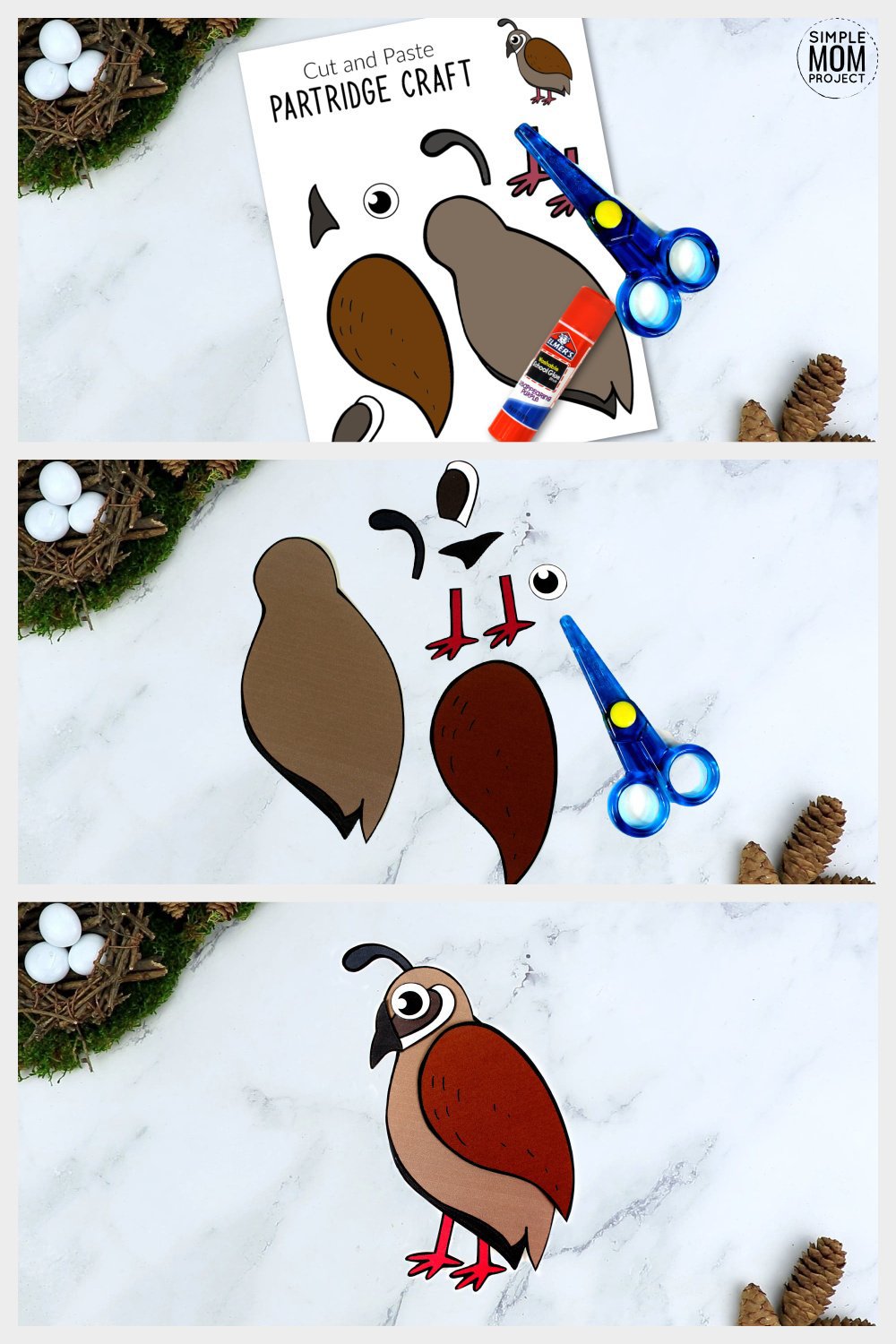 Free Printable Partridge Craft for Kids, preschoolers toddlers and kindergartners
