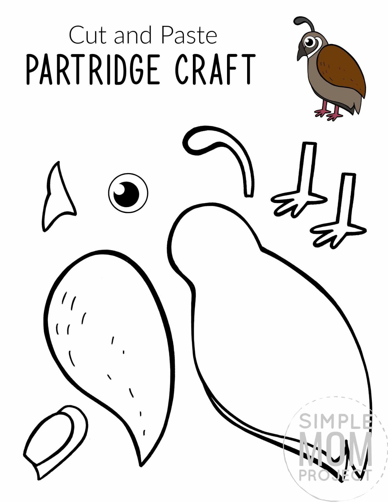 Free Printable Partridge Craft for Kids, preschoolers toddlers and kindergartners