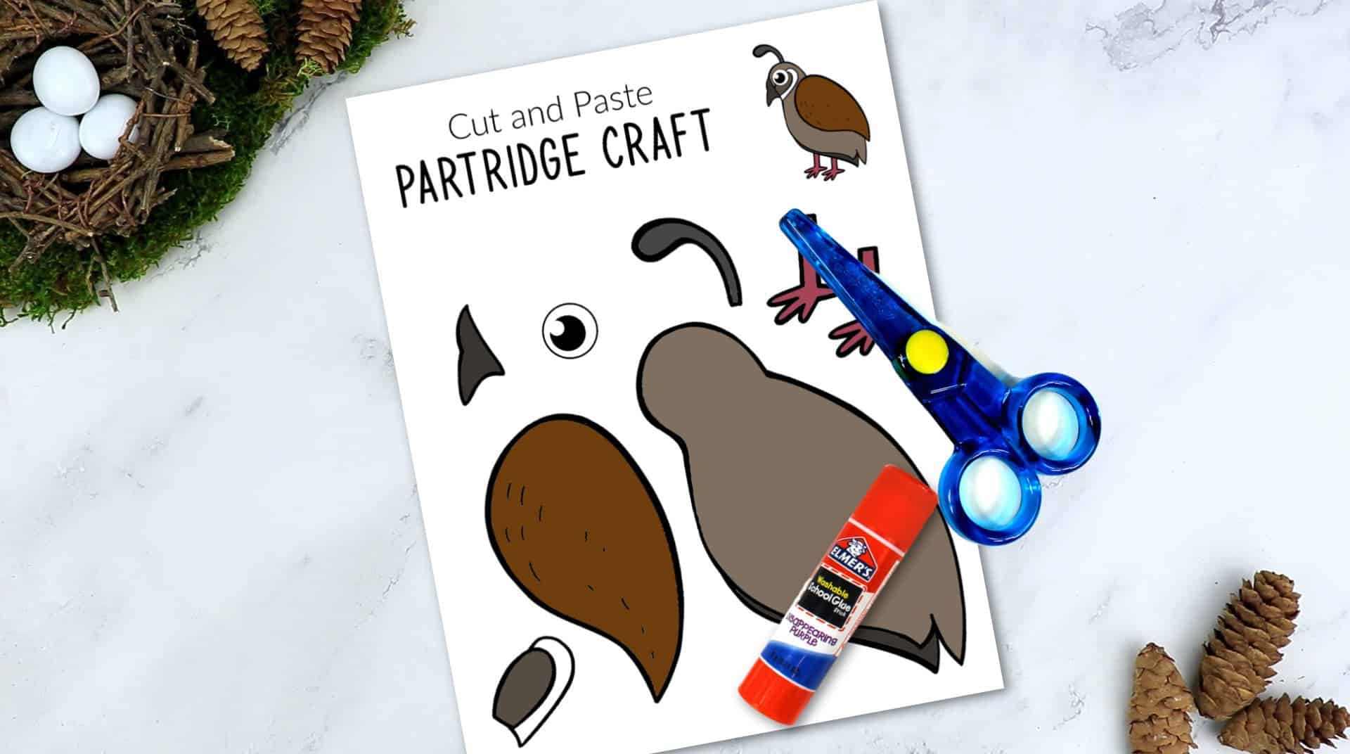 Free Printable Partridge Craft for Kids, preschoolers toddlers and kindergartners