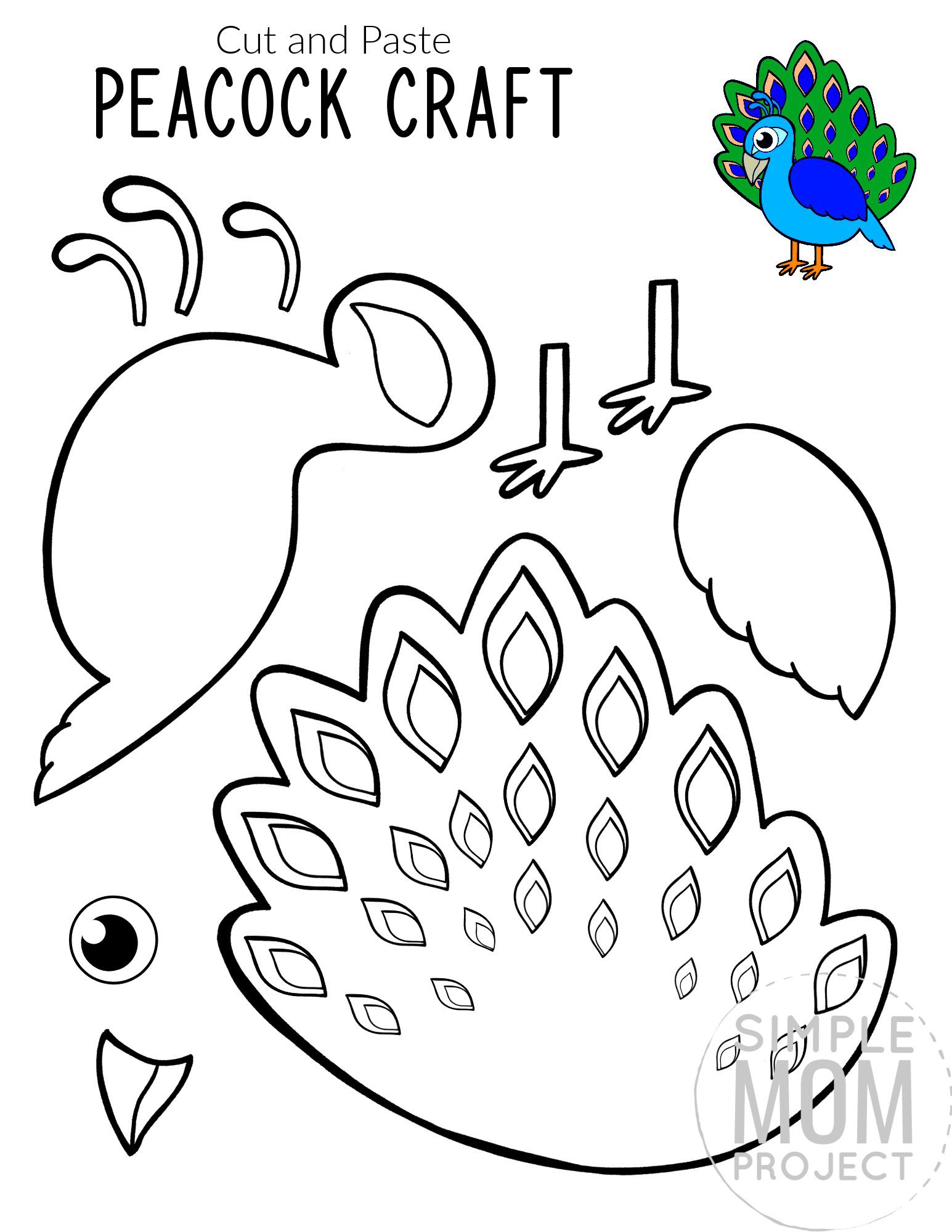 Free Printable Peacock Craft for Kids, preschoolers toddlers and kindergartners