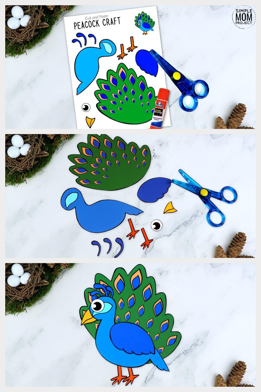 Free Printable Peacock Craft for Kids, preschoolers toddlers and kindergartners