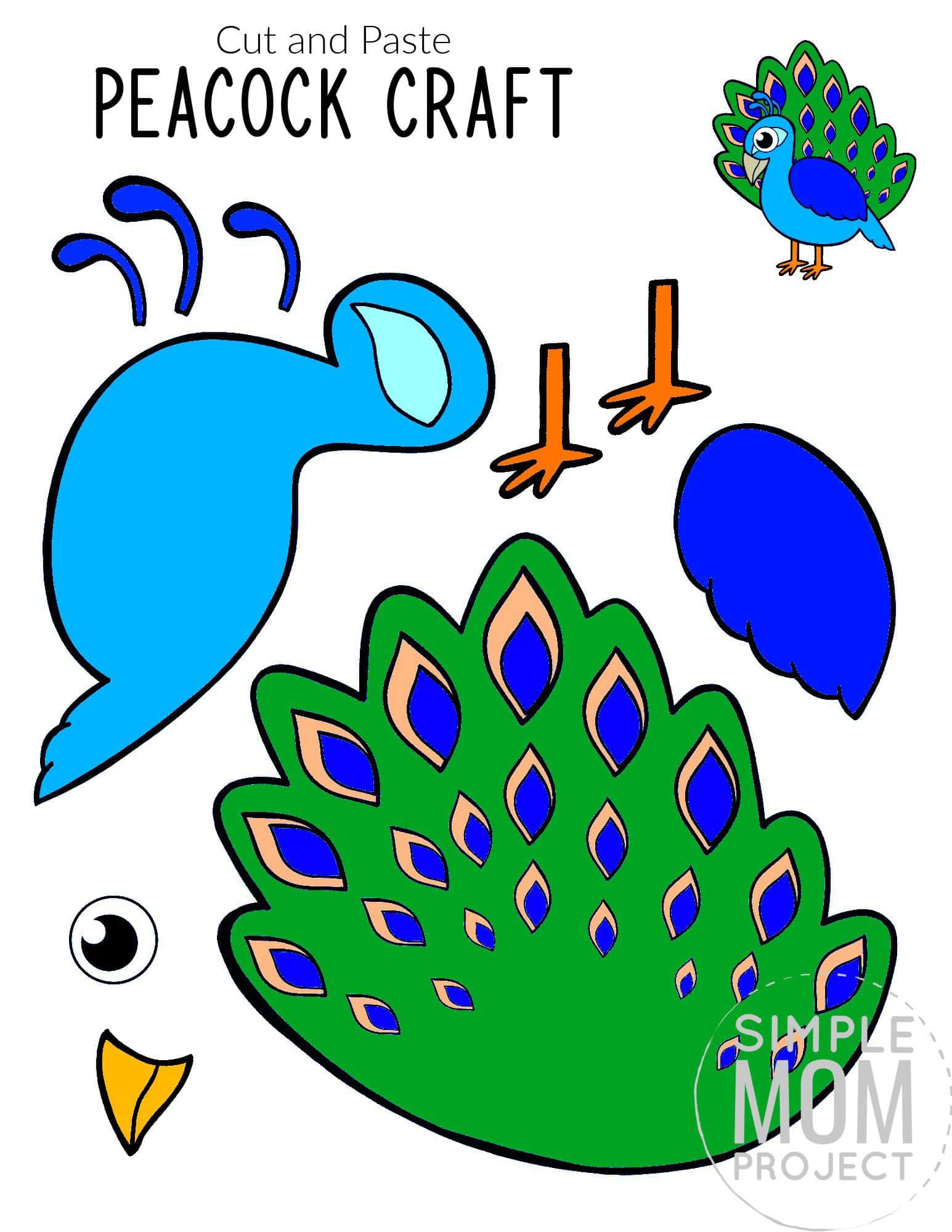 Free Printable Peacock Craft for Kids, preschoolers toddlers and kindergartners