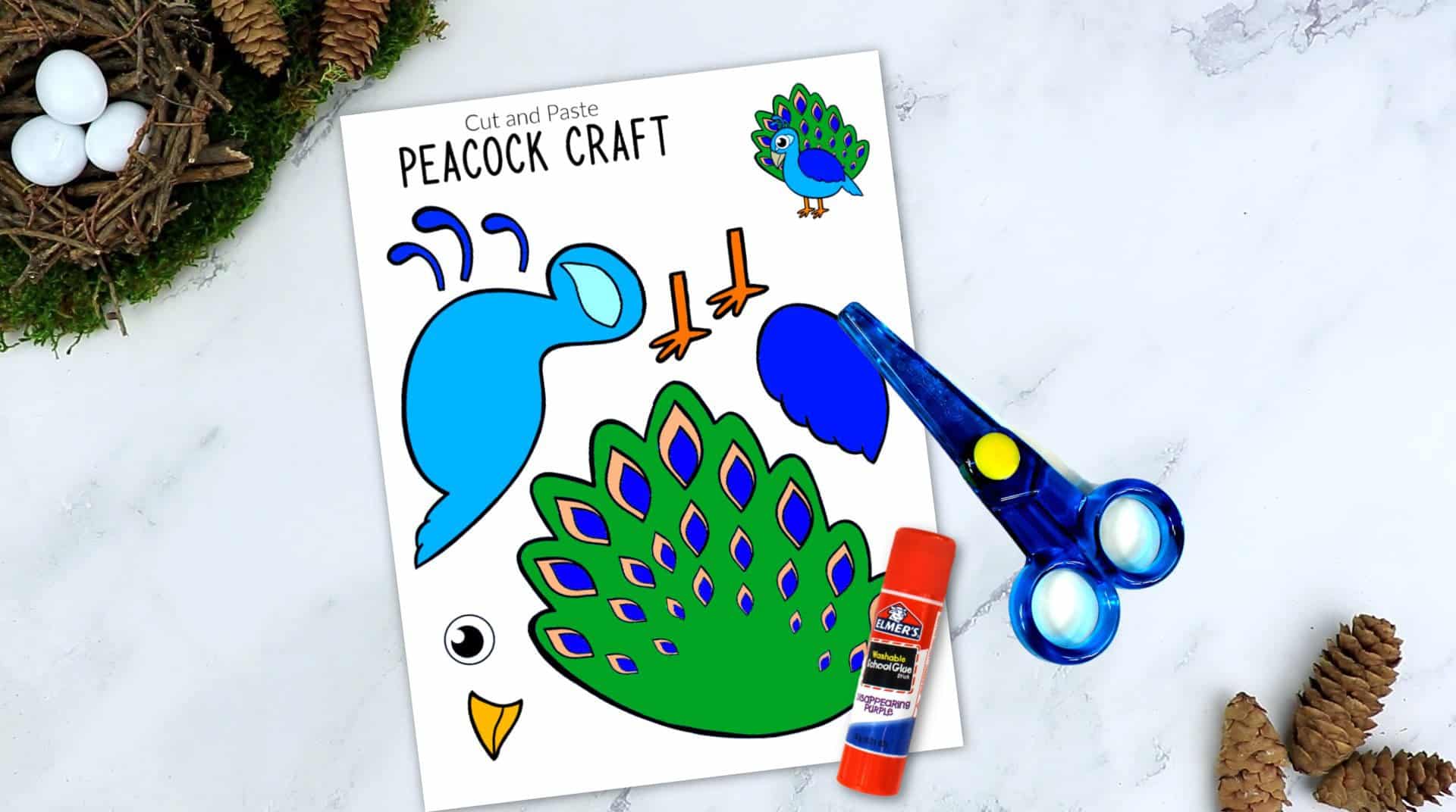 Free Printable Peacock Craft for Kids, preschoolers toddlers and kindergartners