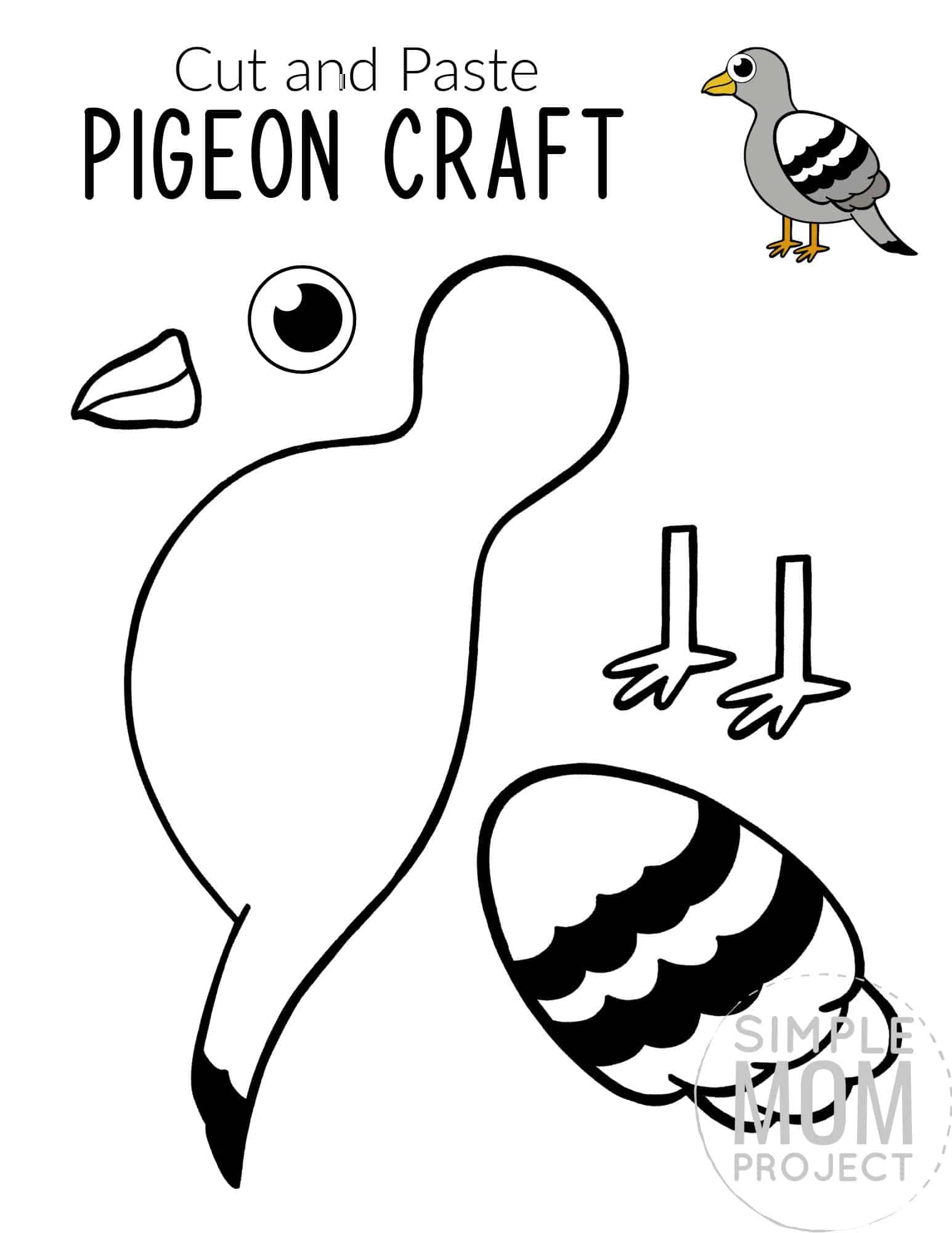 Free Printable Pigeon Craft for Kids, preschoolers toddlers and kindergartners