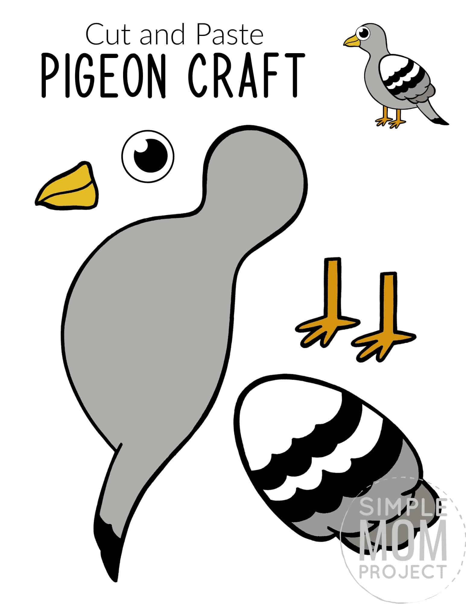 Free Printable Pigeon Craft for Kids, preschoolers toddlers and kindergartners
