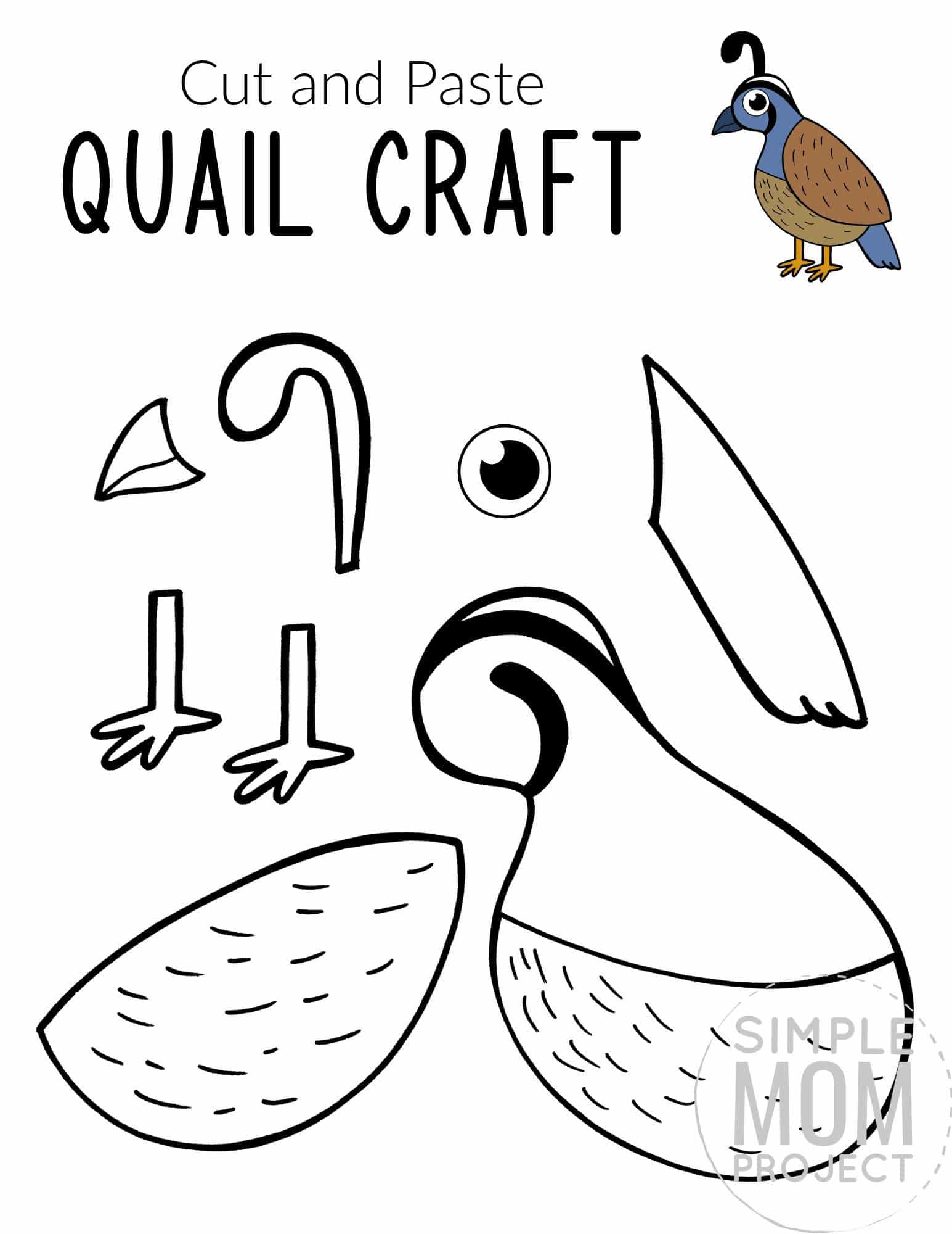 Free Printable Quail Craft for Kids, preschoolers toddlers and kindergartners