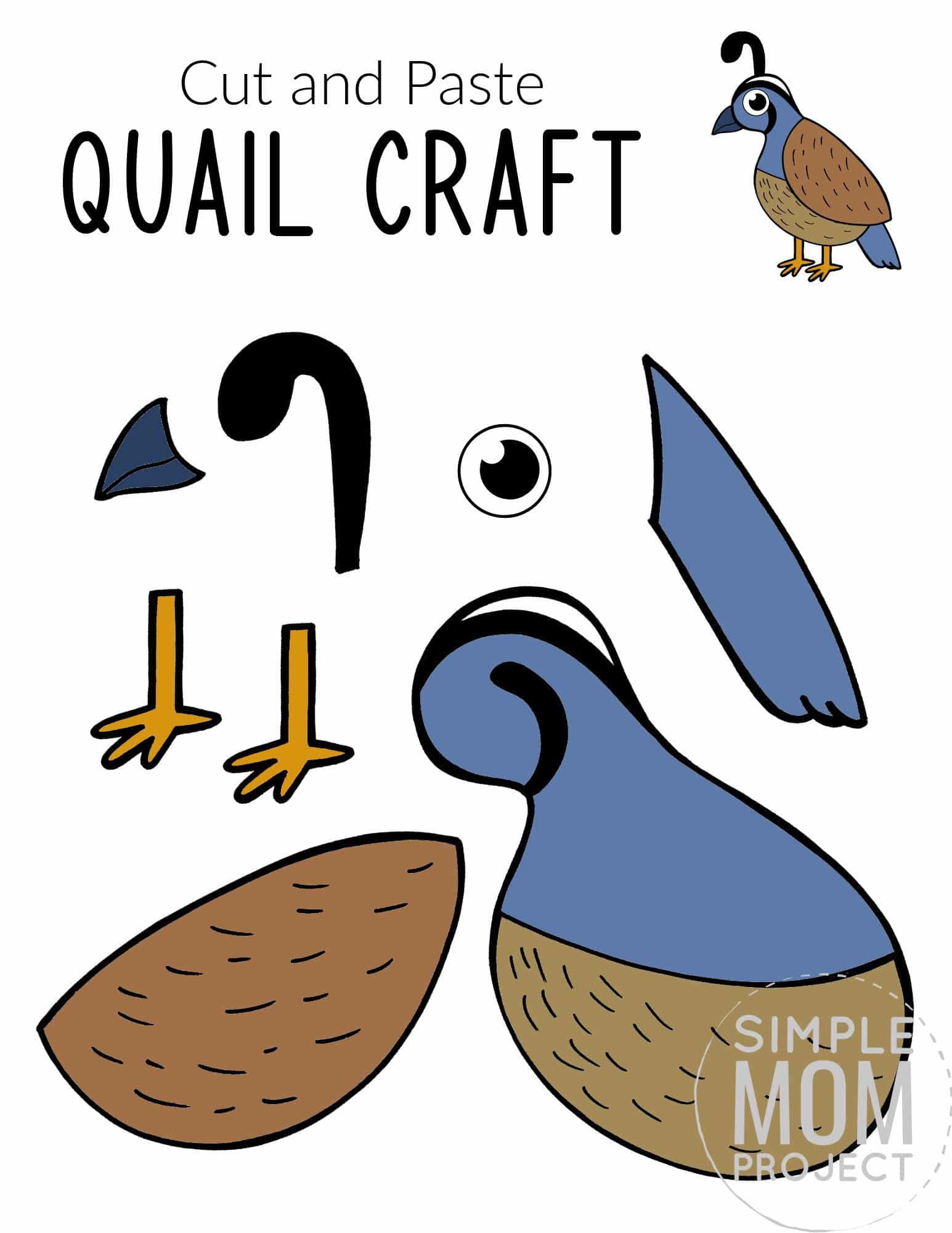 Free Printable Quail Craft for Kids, preschoolers toddlers and kindergartners