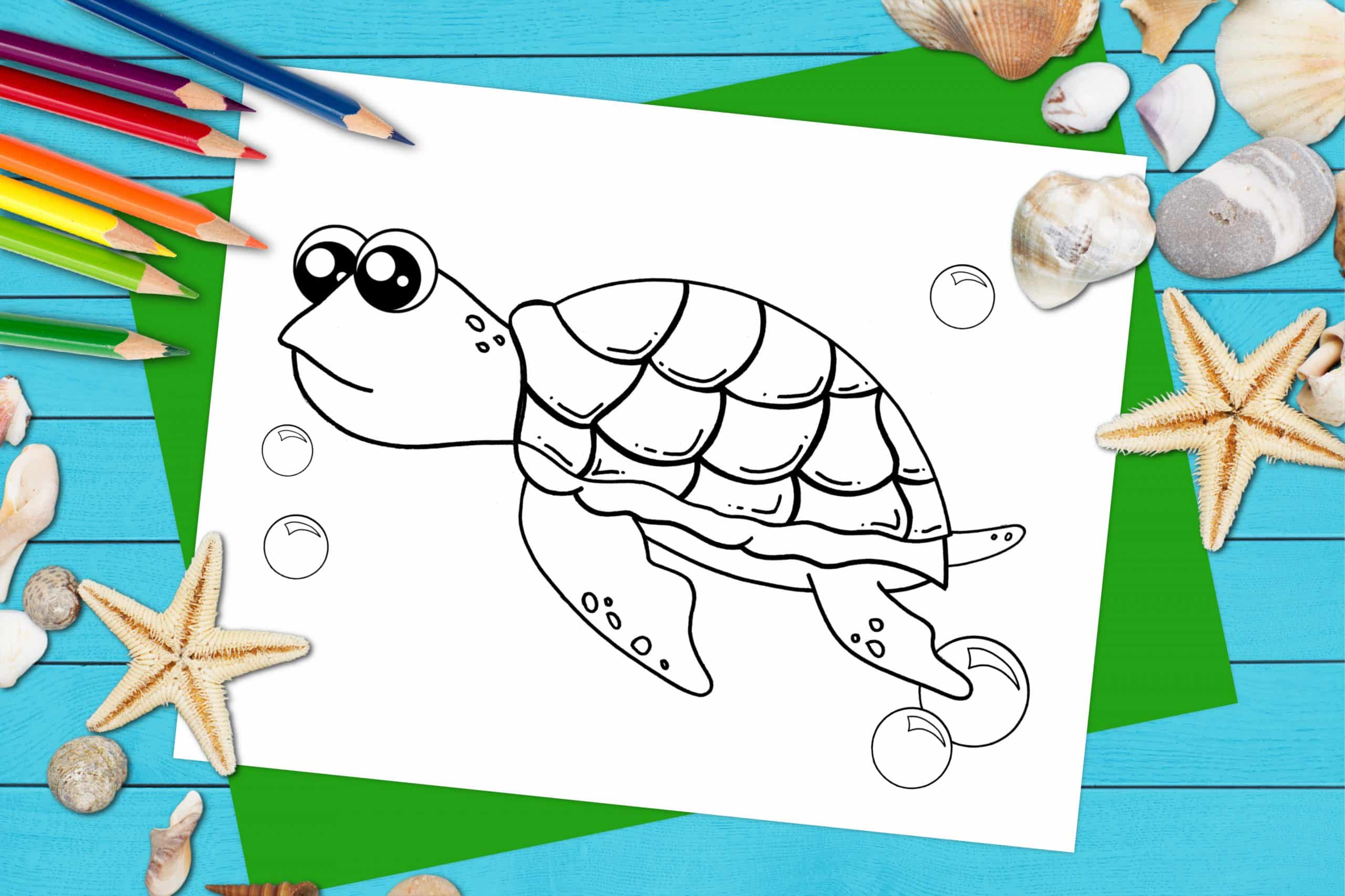 Free Printable Sea Turtle Ocean Animal Coloring Page for kids