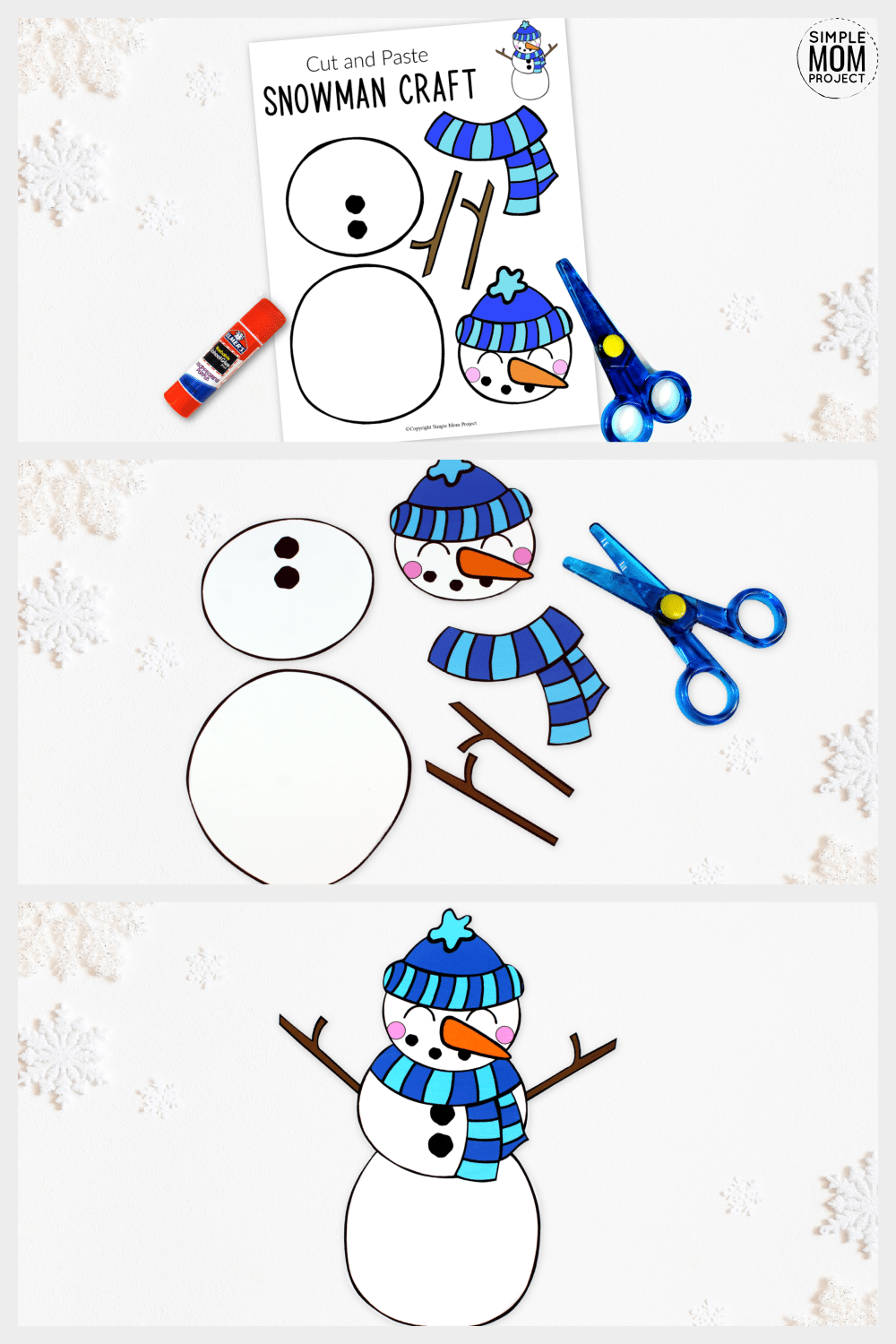 Free Printable Snowman Craft for Kids, preschoolers, toddlers and kindergartners with snowman template