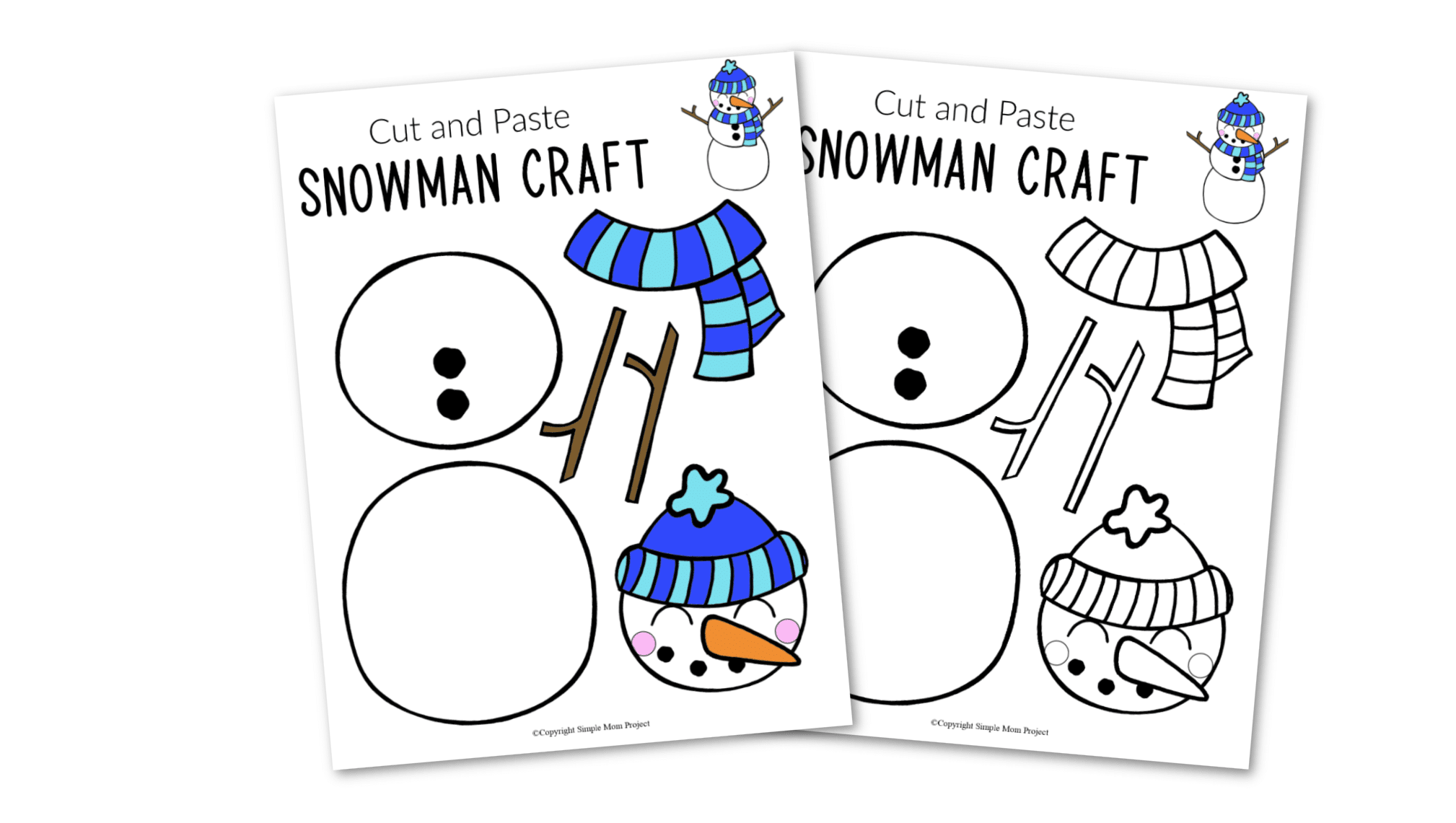 Free Printable Snowman Craft for Kids, preschoolers, toddlers and kindergartners with snowman template