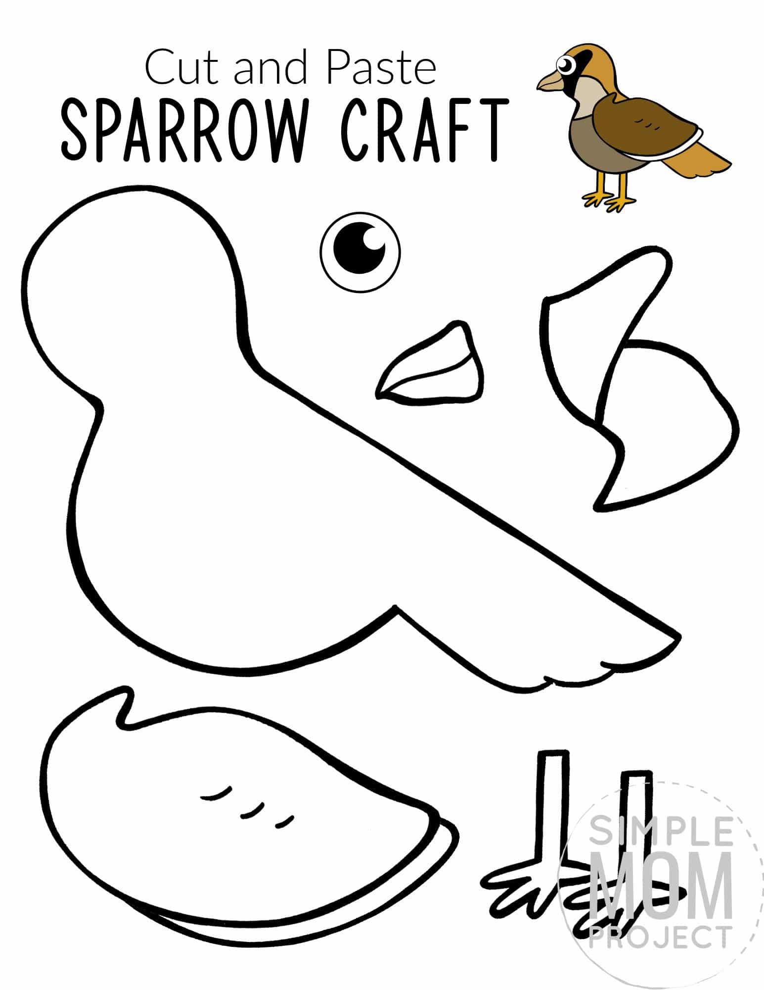 Free Printable Sparrow Craft for Kids, preschoolers toddlers and kindergartners