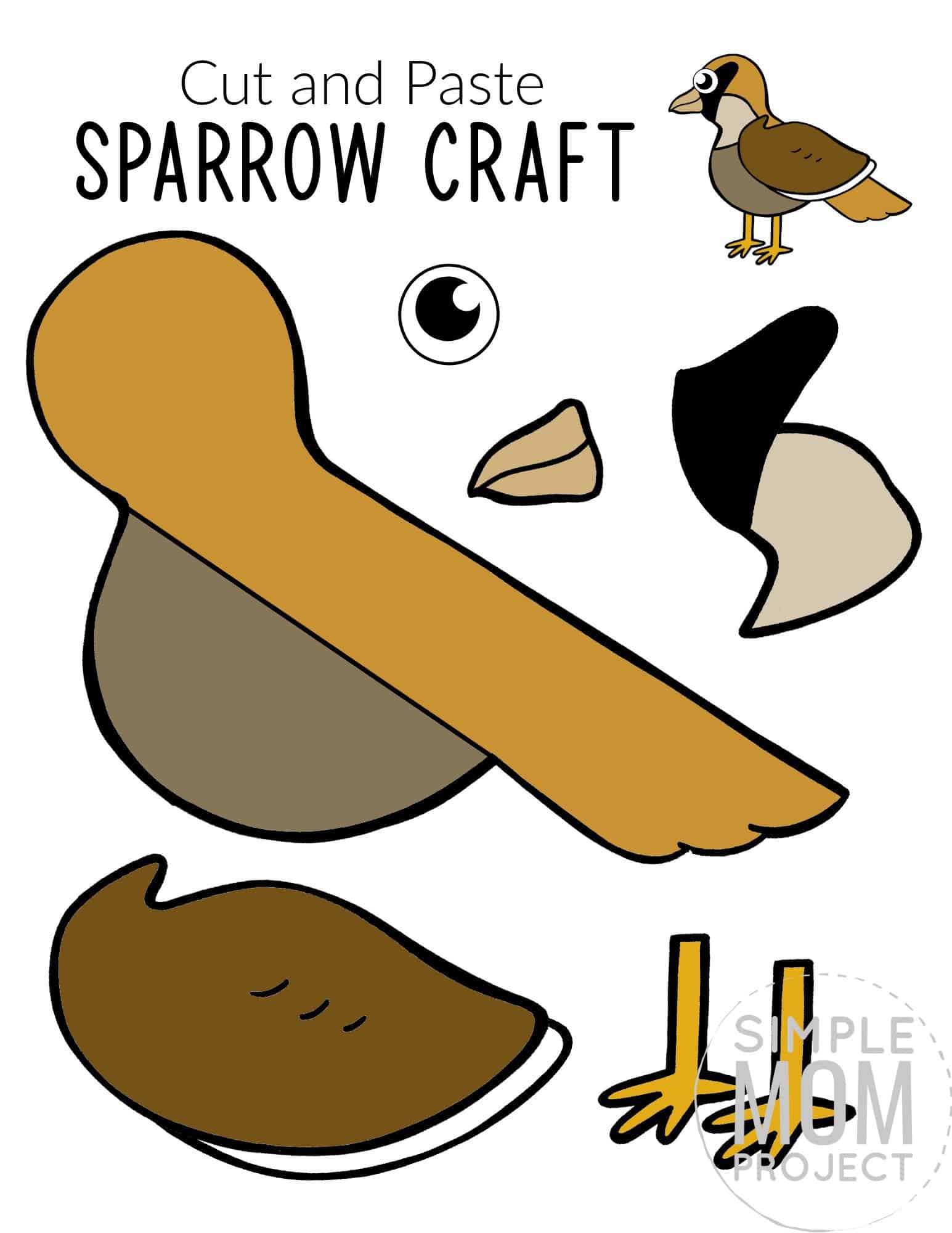 Free Printable Sparrow Craft for Kids, preschoolers toddlers and kindergartners