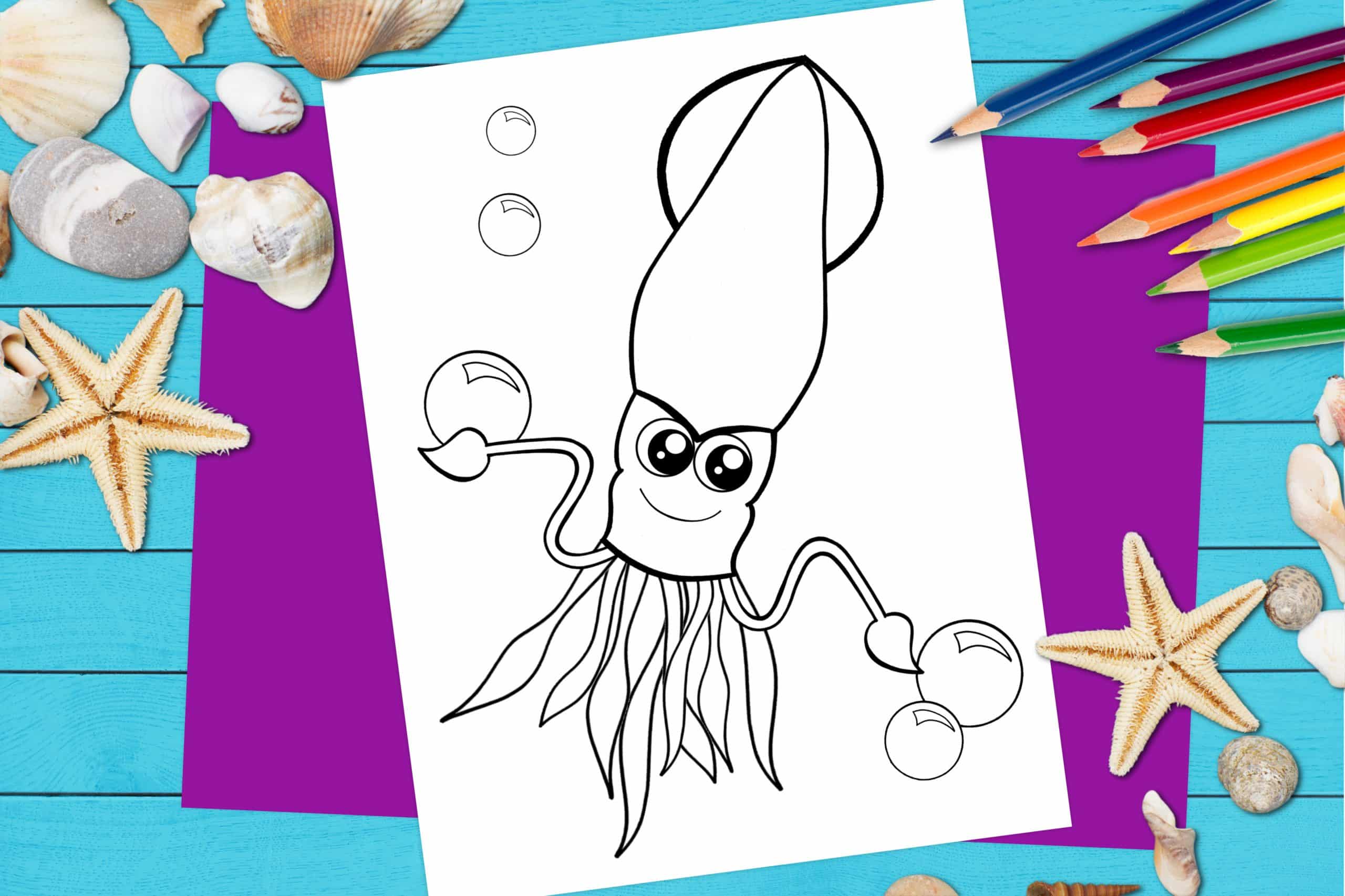 Free Printable Squid Ocean Animal Coloring Page