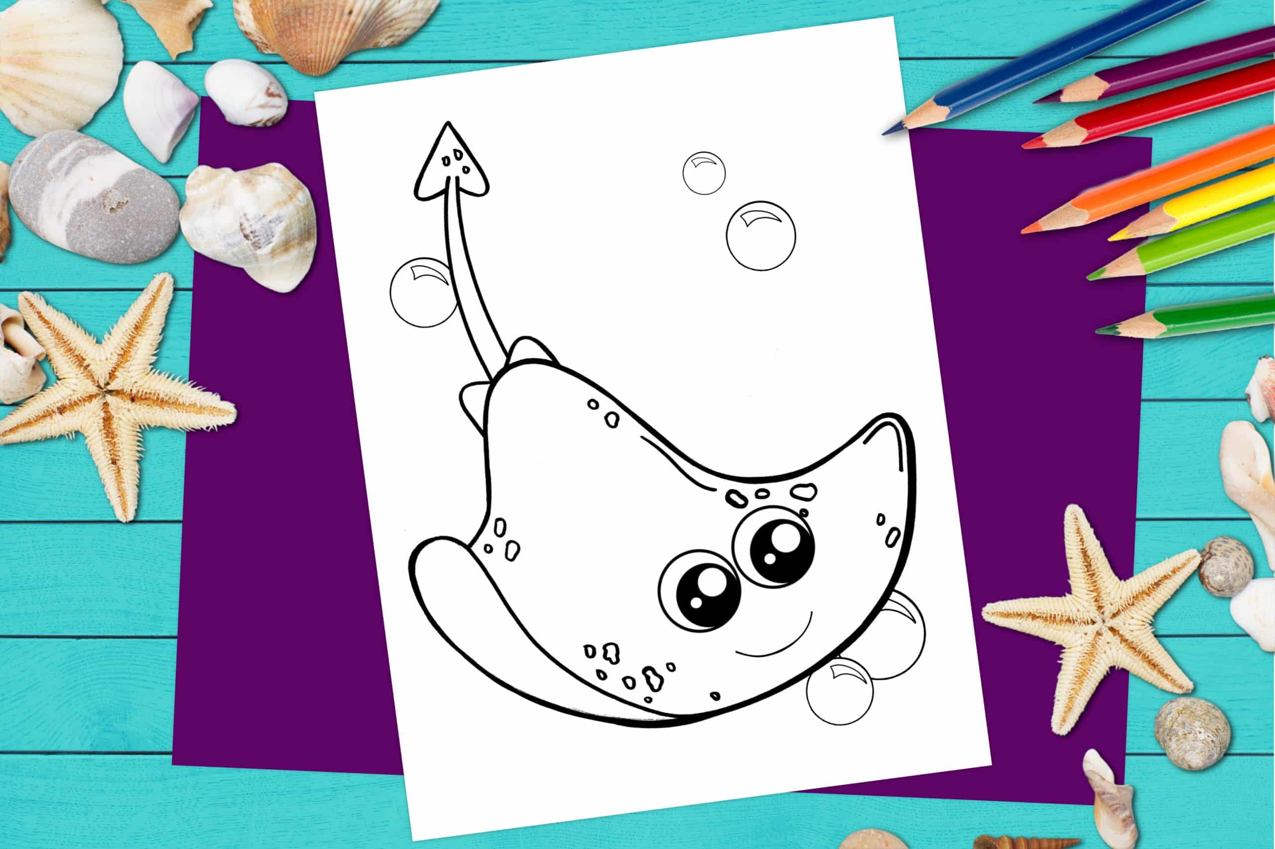 Free Printable Stingray Ocean Animal Coloring Page for kids