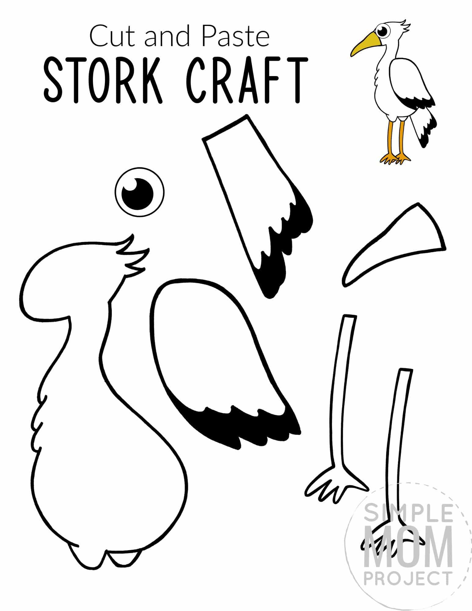 Free Printable Stork Craft for Kids, preschoolers toddlers and kindergartners