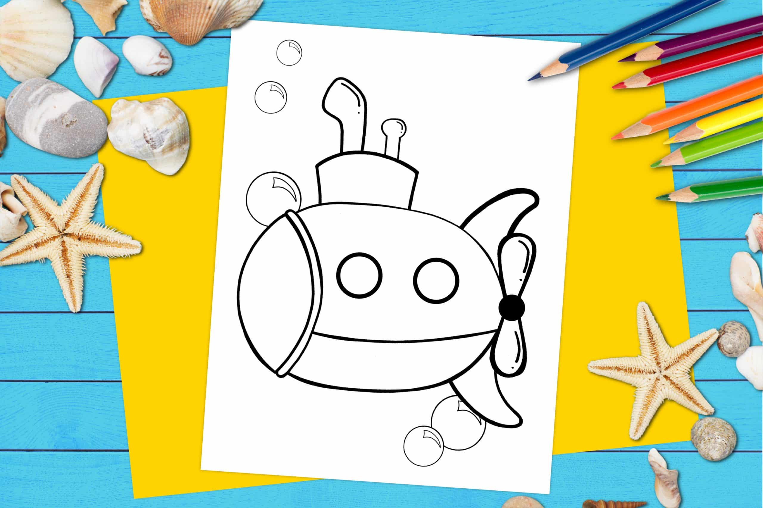 Free Printable Submarine Ocean Animal Coloring Page for kids