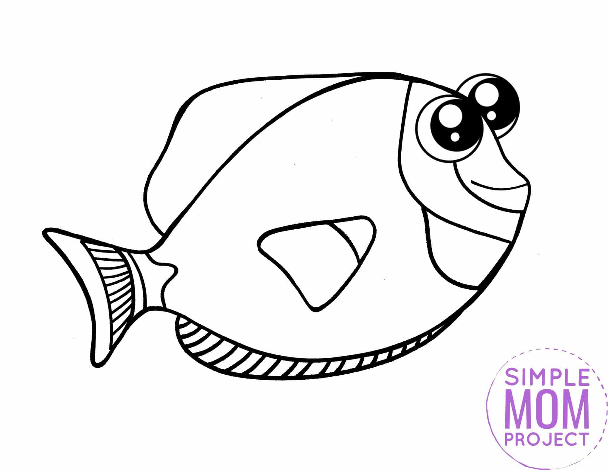 Free Printable Blue Tang Ocean Animal Coloring Page for Kids