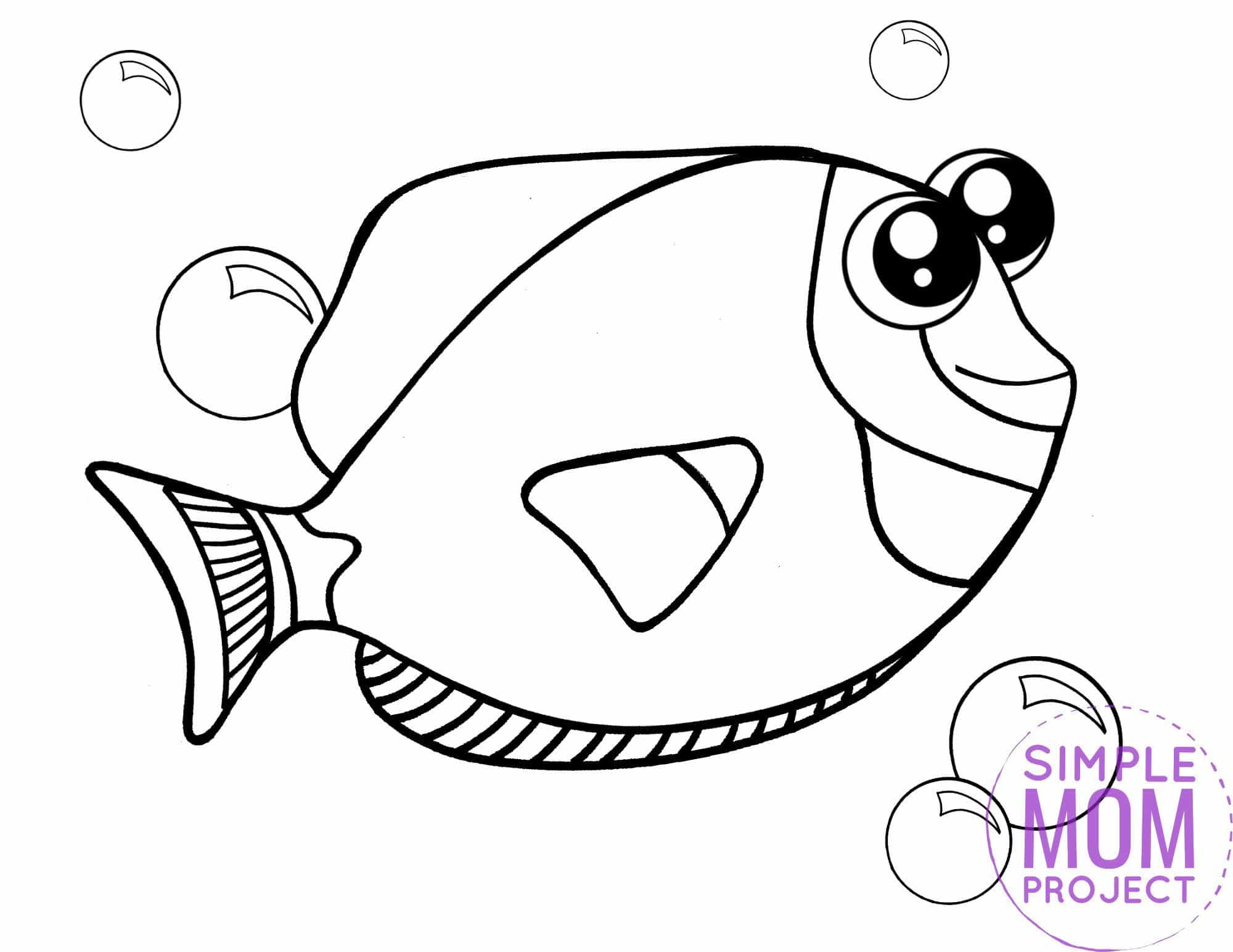 Free Printable Blue Tang Ocean Animal Coloring Page for Kids