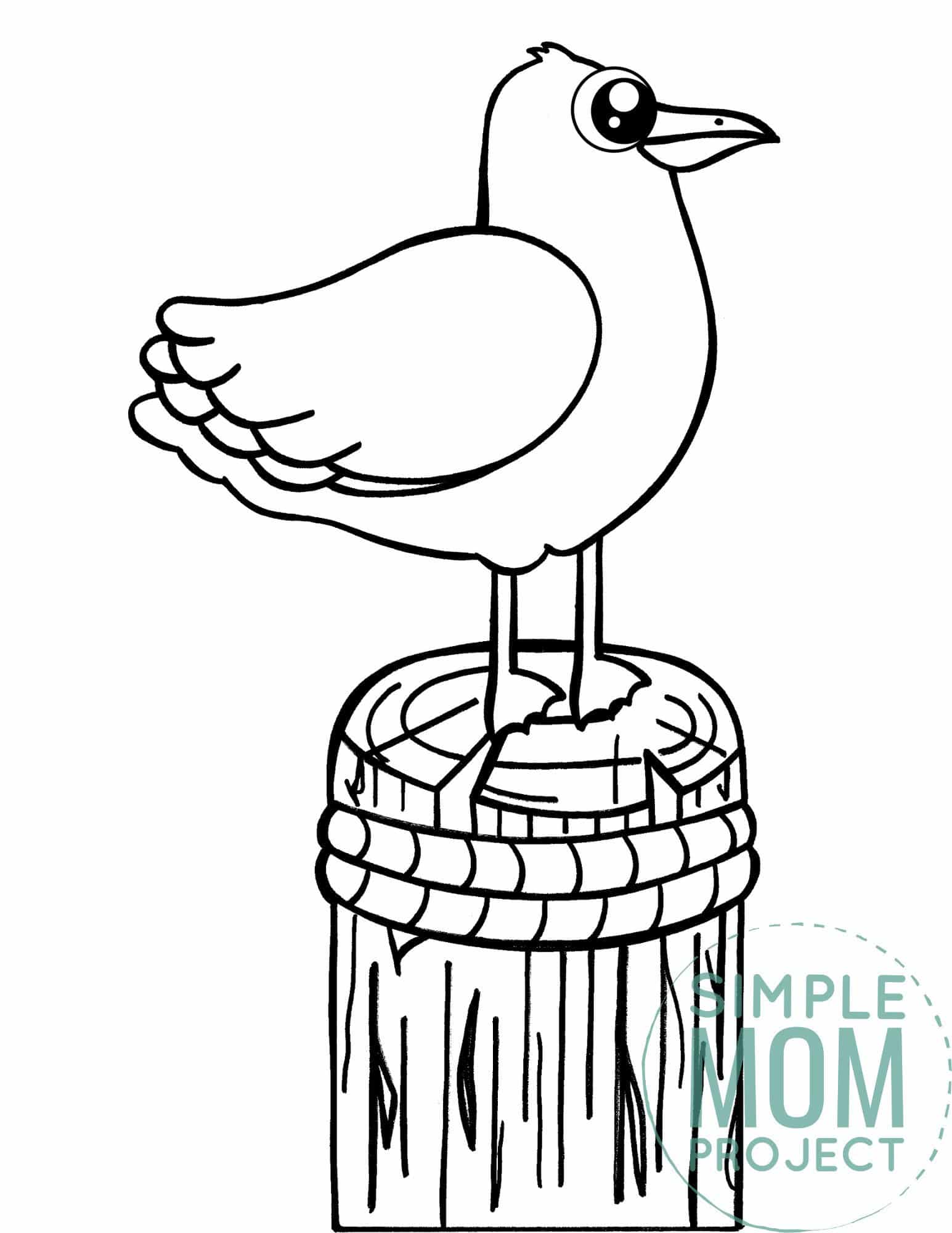 Free Printable Seagull Ocean Animal Coloring Page for Kids