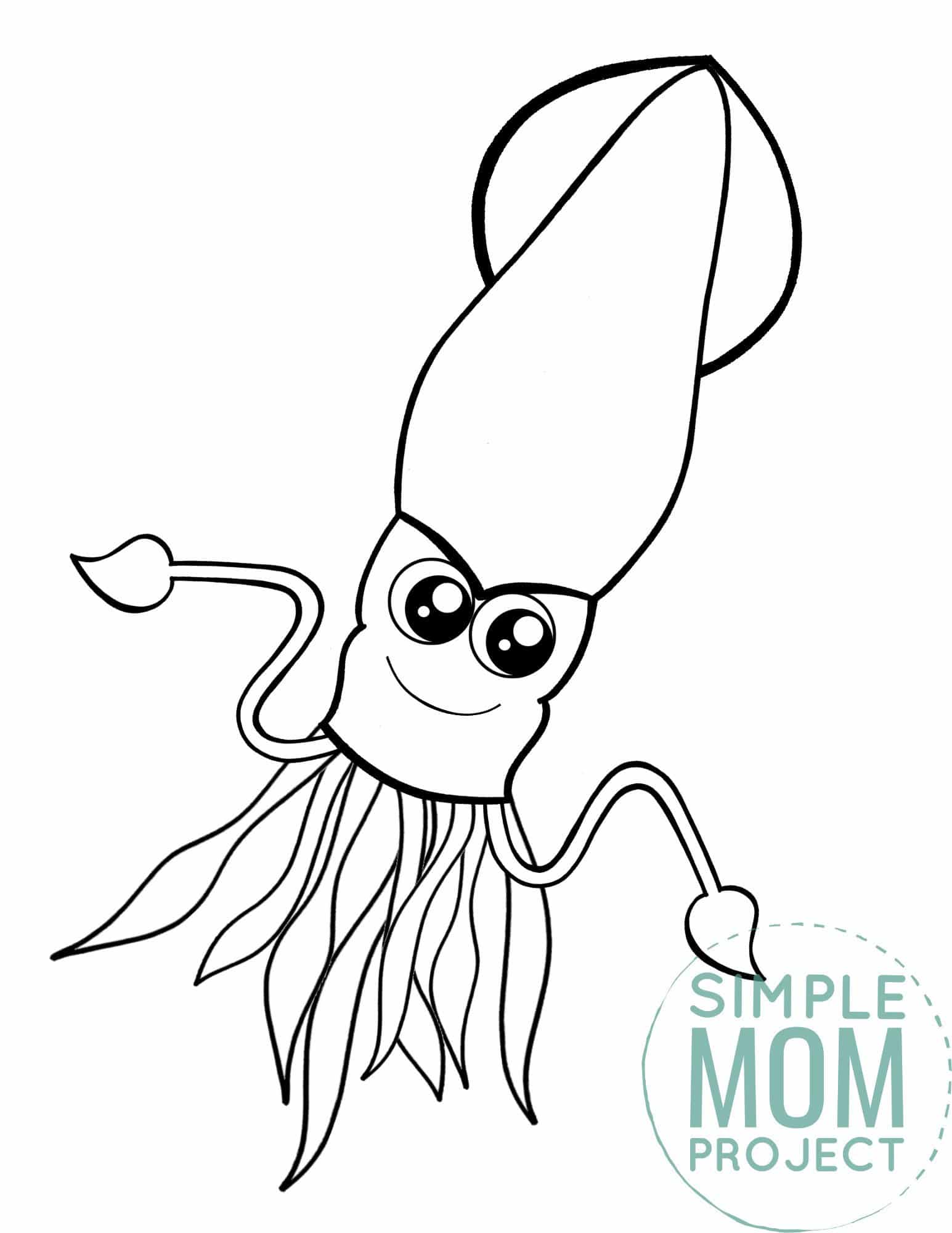 Free Printable Squid Ocean Animal Coloring Page for Kids