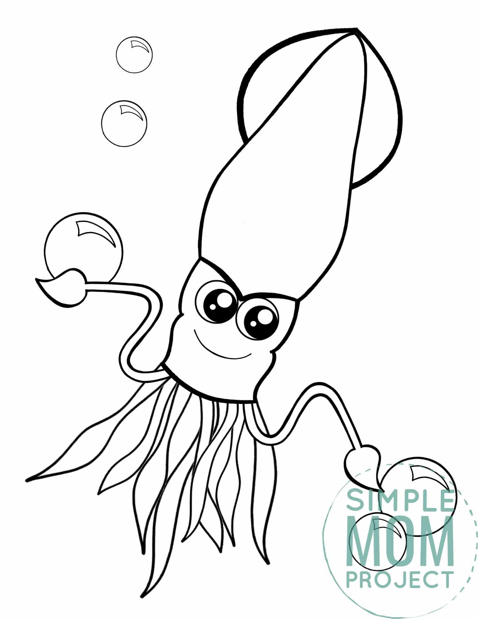 Free Printable Squid Ocean Animal Coloring Page for Kids