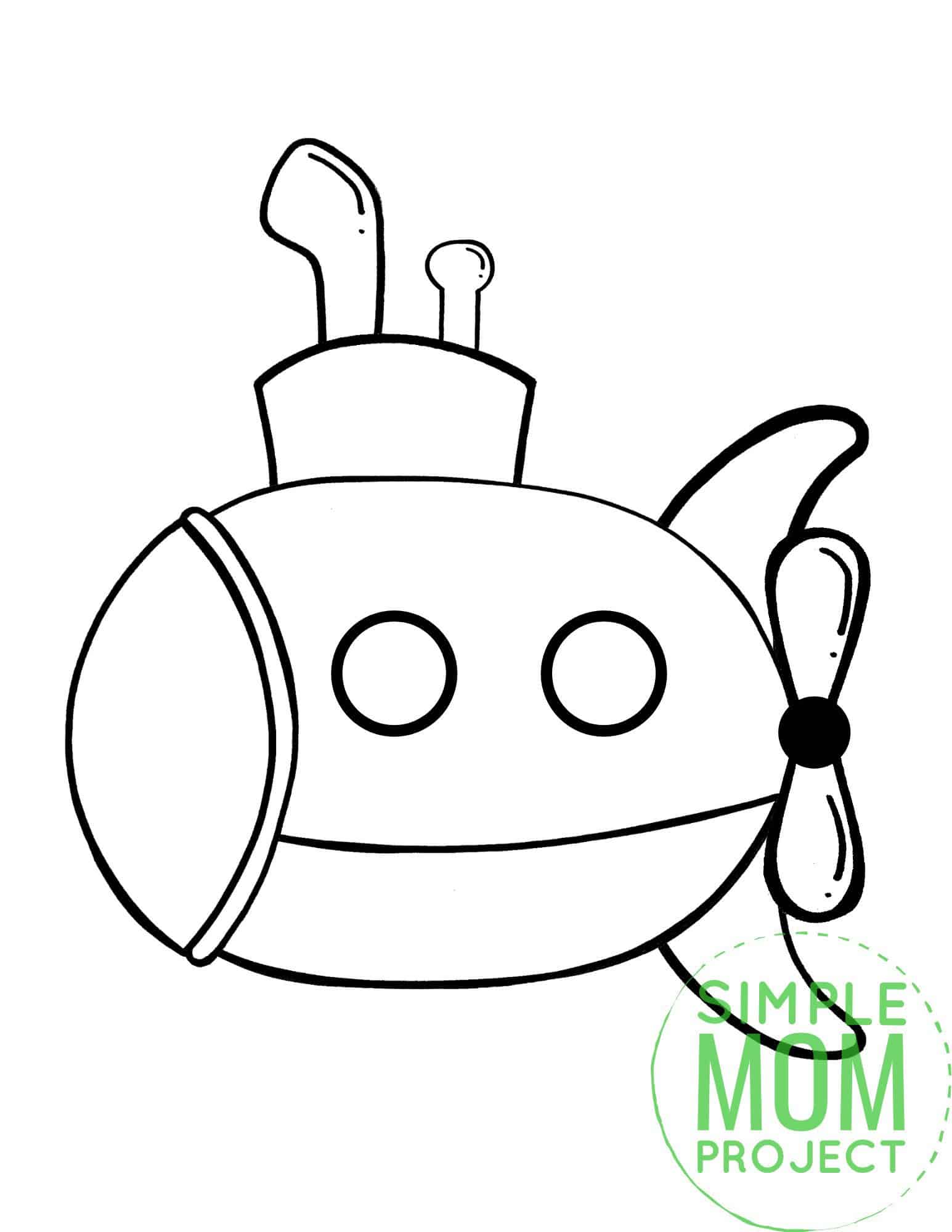 Free Printable Submarine Ocean Animal Coloring Page for Kids