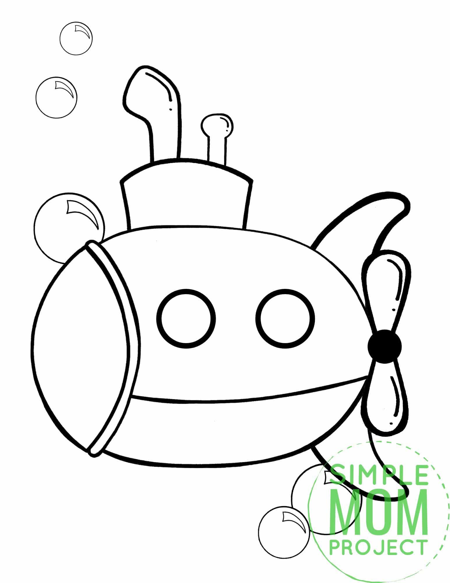 Free Printable Submarine Ocean Animal Coloring Page for Kids