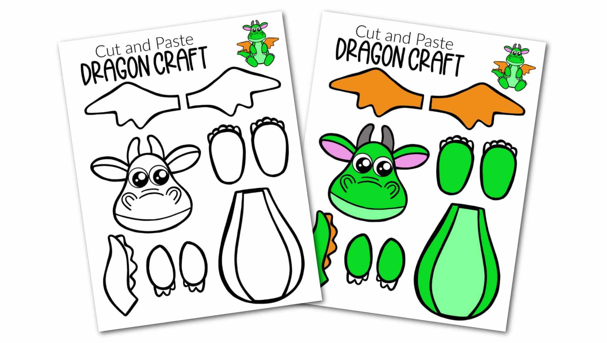 Free Printable Cut and Paste Dragon Craft Template Craft for kids, preschoolers and toddlers