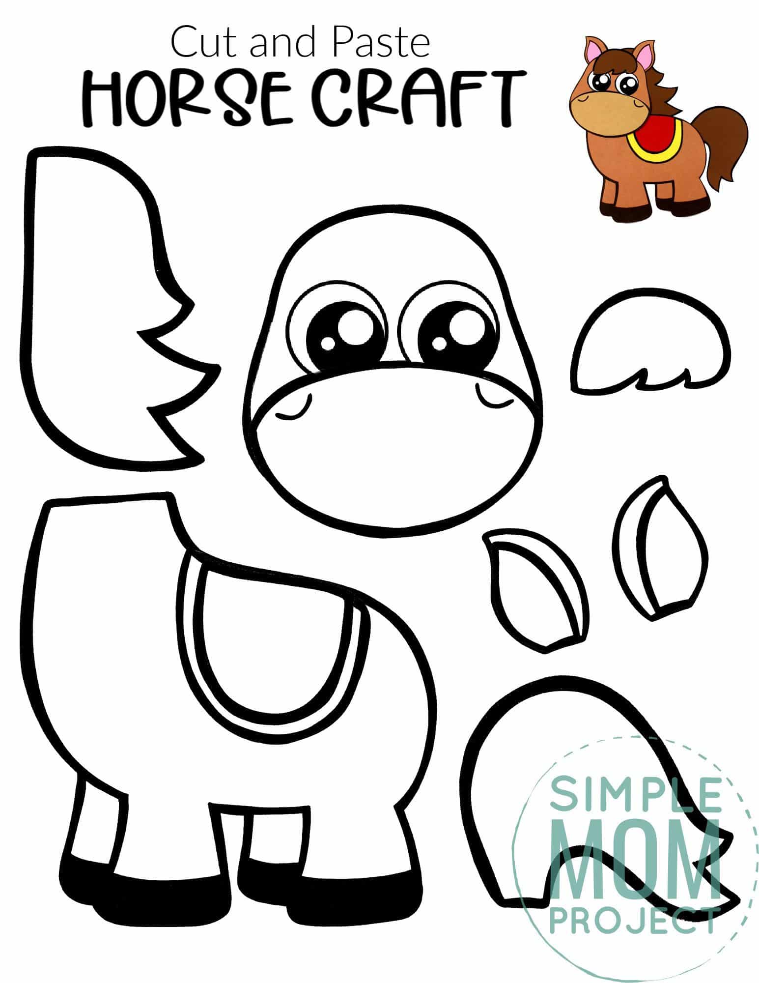 Free Printable Cut and Paste Horse Craft Template Craft for kids, preschoolers and toddlers
