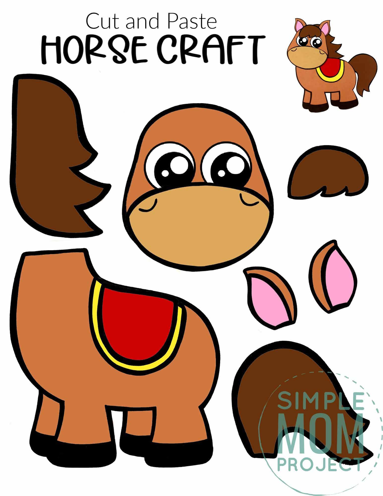 Free Printable Cut and Paste Horse Craft Template Craft for kids, preschoolers and toddlers