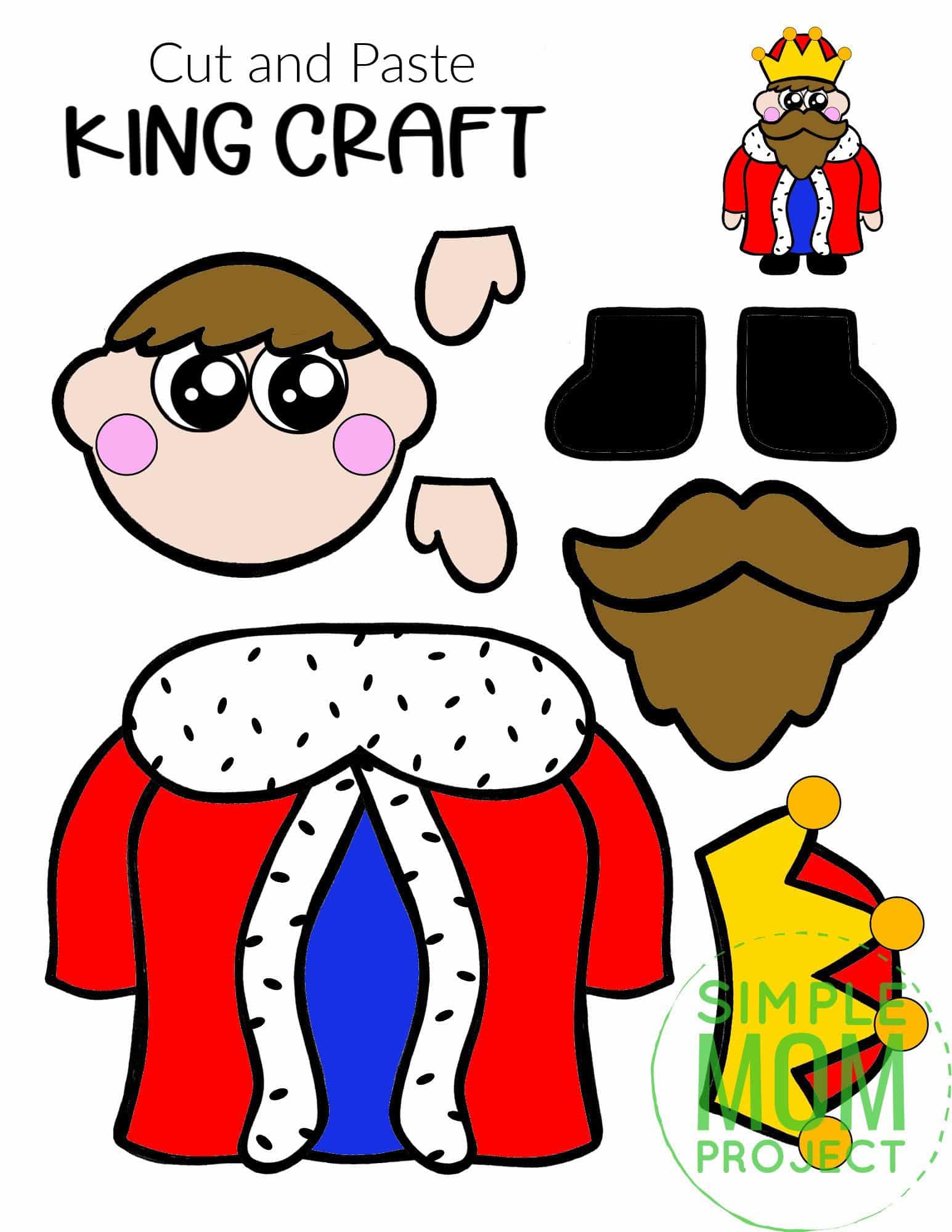 Free Printable Cut and Paste King Craft Template Craft for kids, preschoolers and toddlers