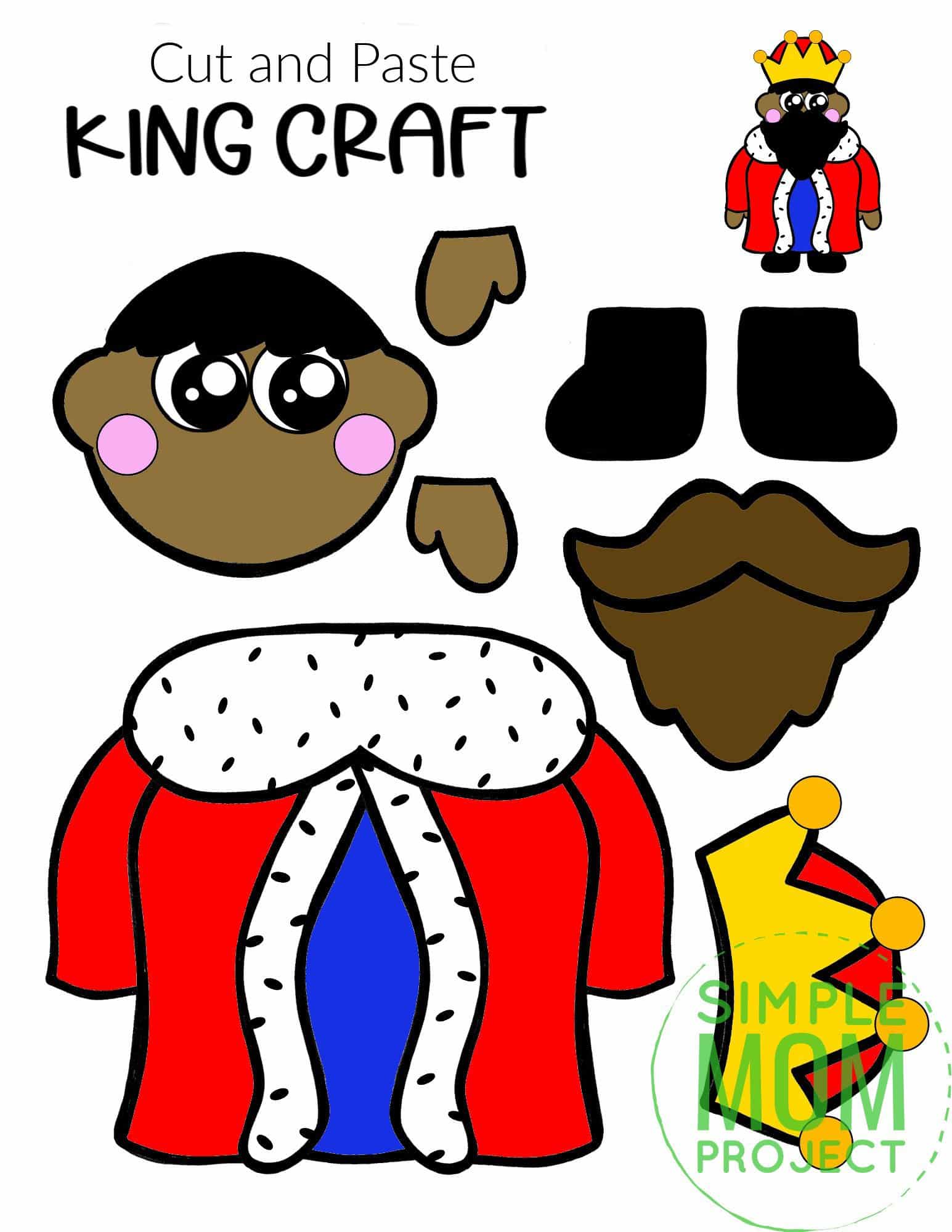 Free Printable Cut and Paste King Craft Template Craft for kids, preschoolers and toddlers