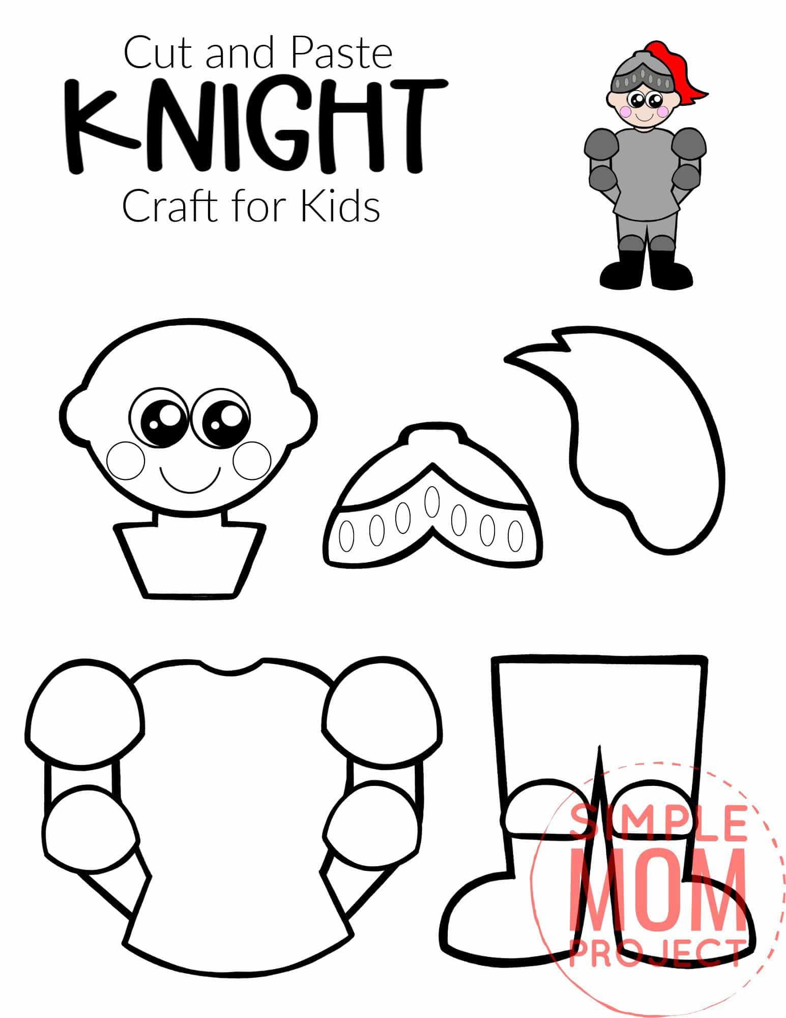Free Printable Cut and Paste Knight Craft Template Craft for kids, preschoolers and toddlers