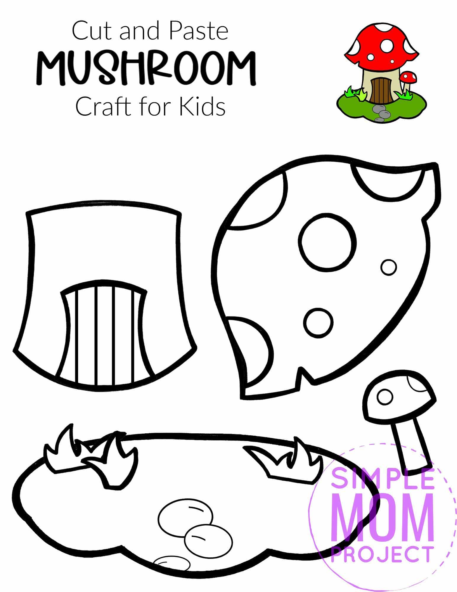 Free Printable Cut and Paste Mushroom Craft Template Craft for kids, preschoolers and toddlers
