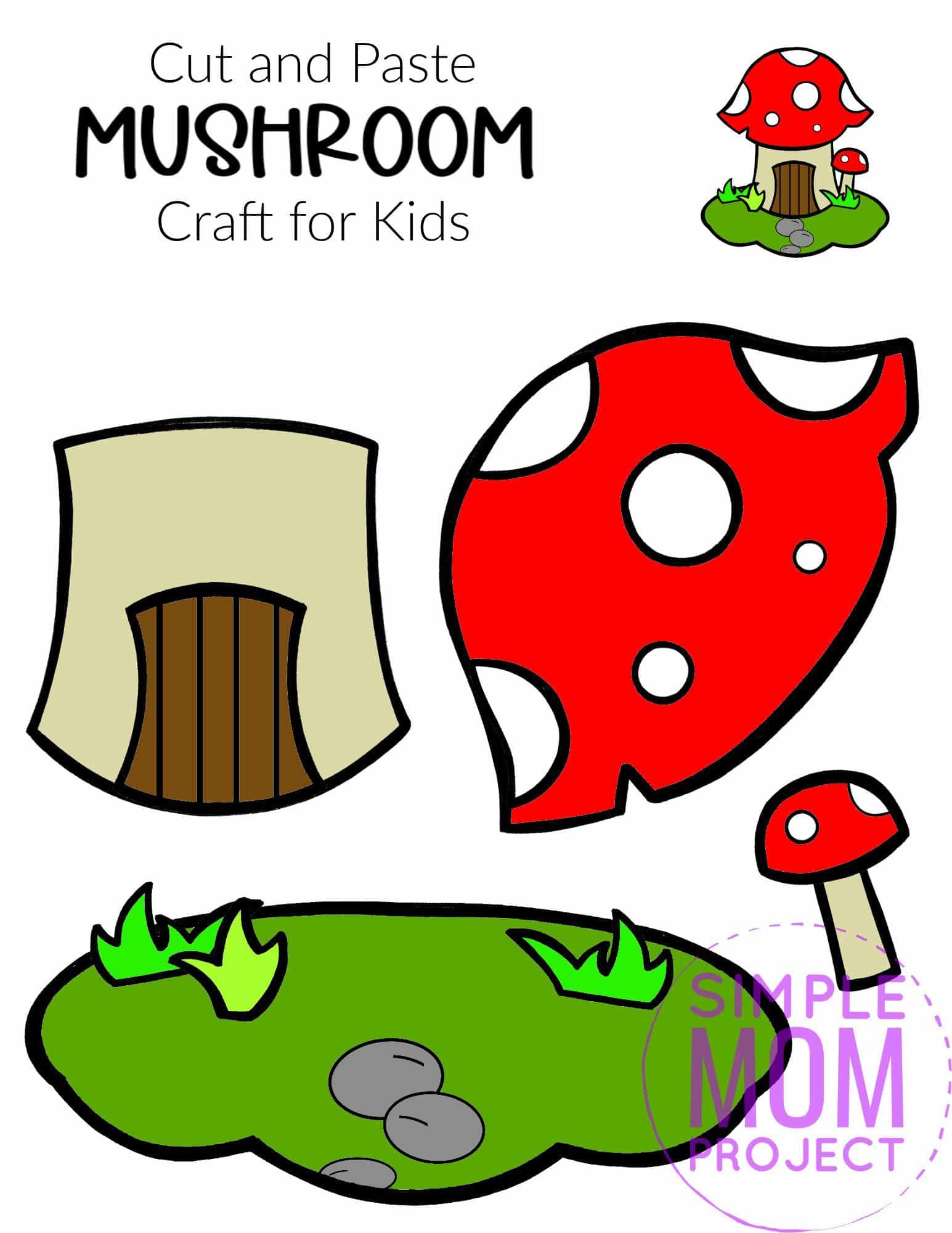 Free Printable Cut and Paste Mushroom Craft Template Craft for kids, preschoolers and toddlers