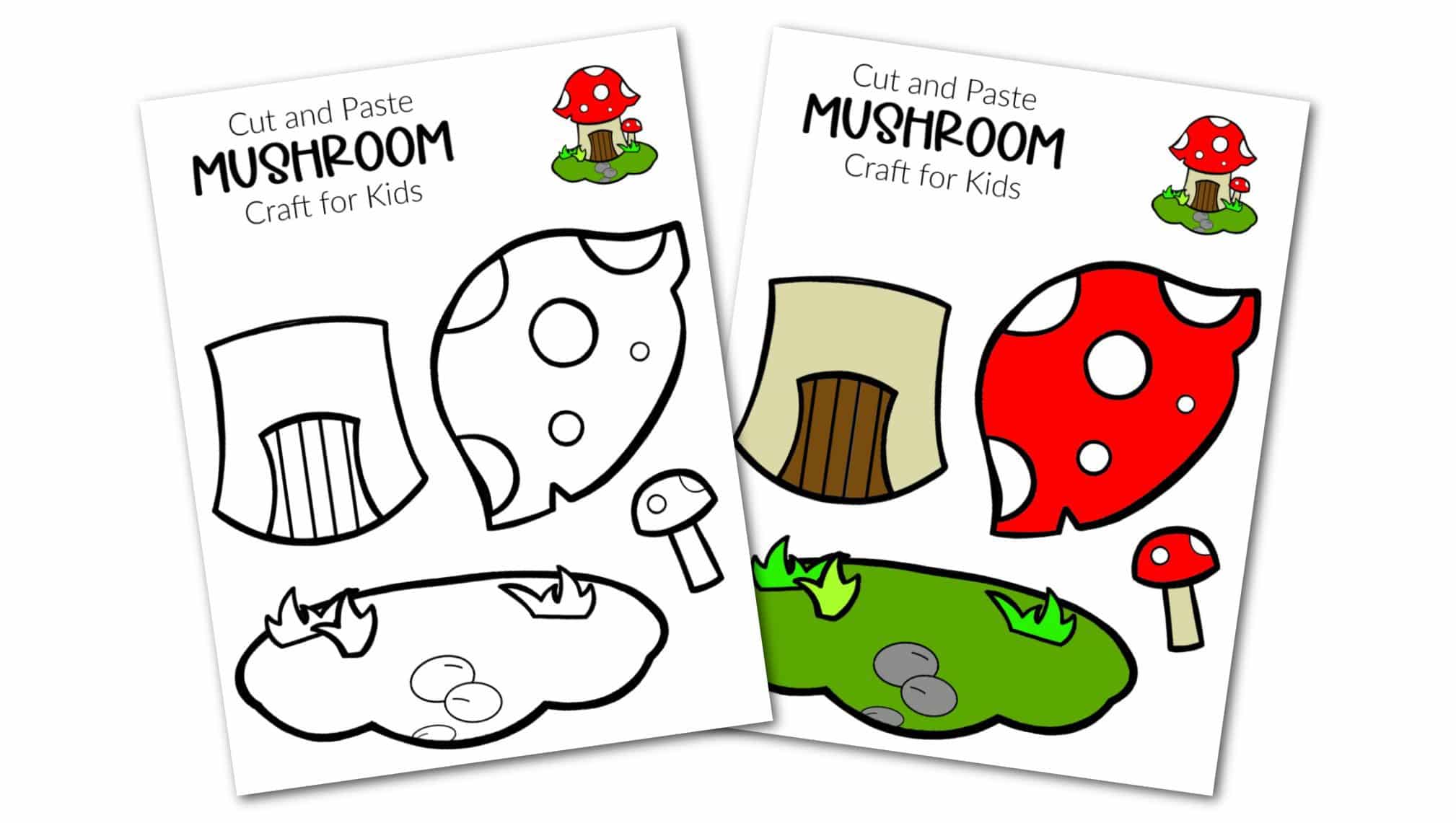 Free Printable Cut and Paste Mushroom Craft Template Craft for kids, preschoolers and toddlers