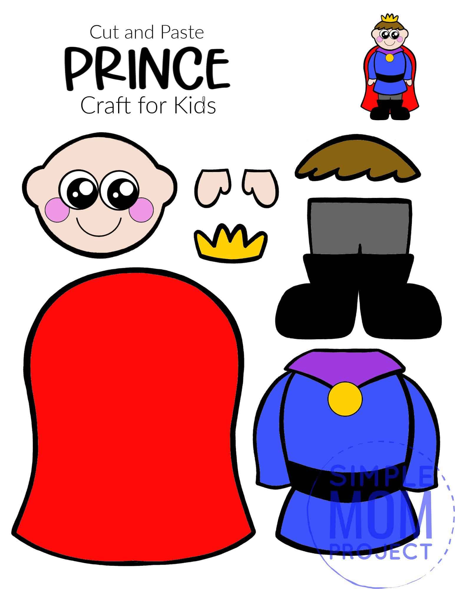 Free Printable Cut and Paste Prince Craft Template Craft for kids, preschoolers and toddlers