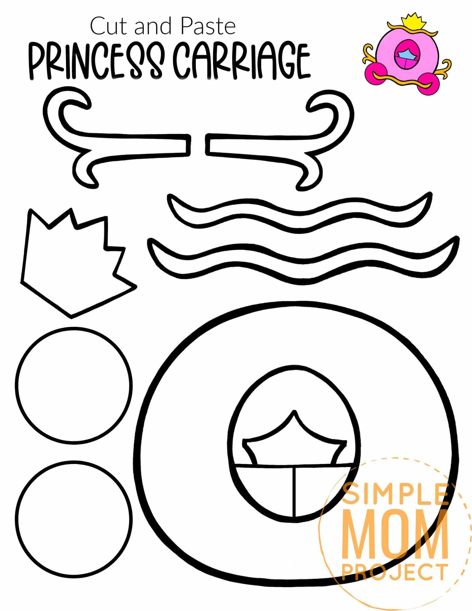 Free Printable Cut and Paste Princess Carriage Craft Template Craft for kids, preschoolers and toddlers