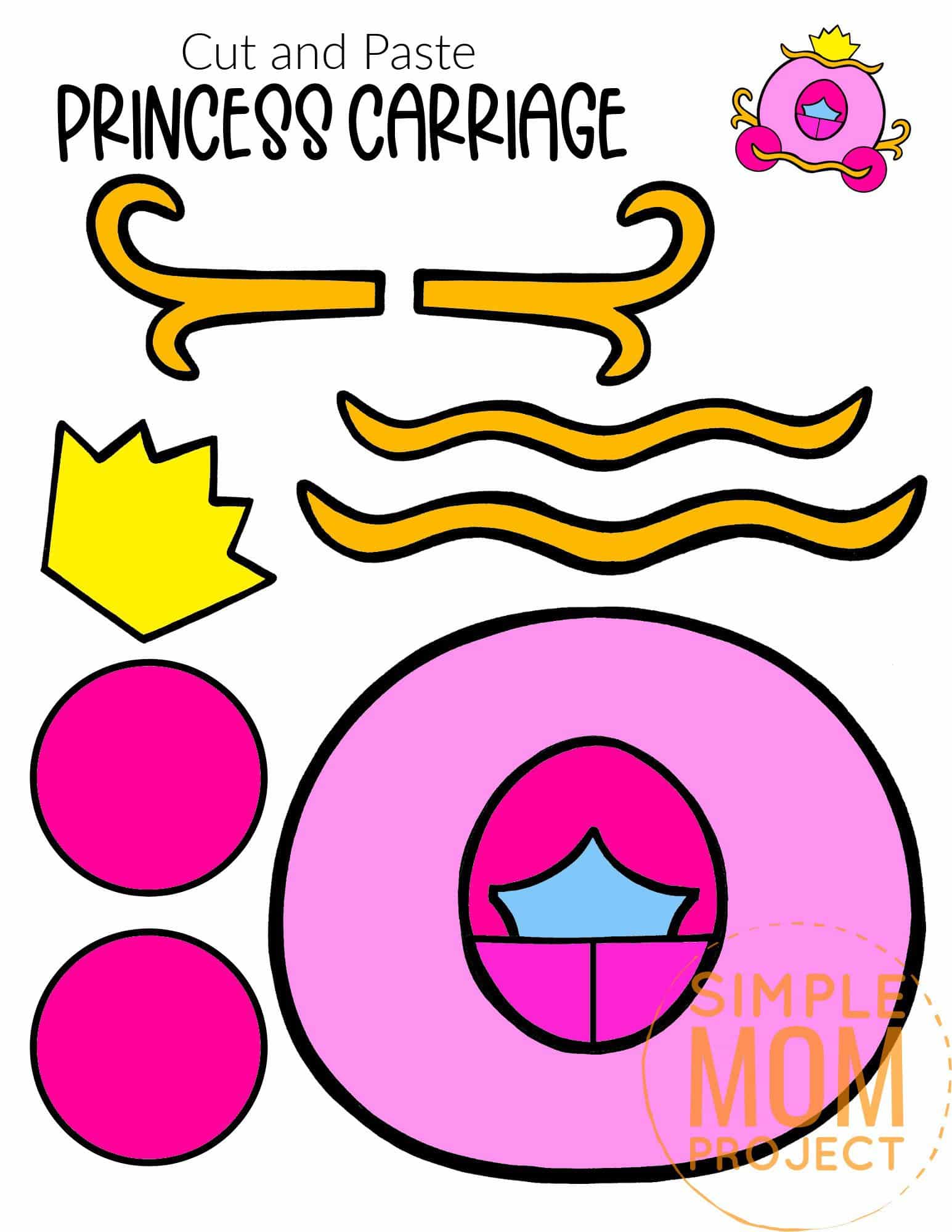 Free Printable Cut and Paste Princess Carriage Craft Template Craft for kids, preschoolers and toddlers