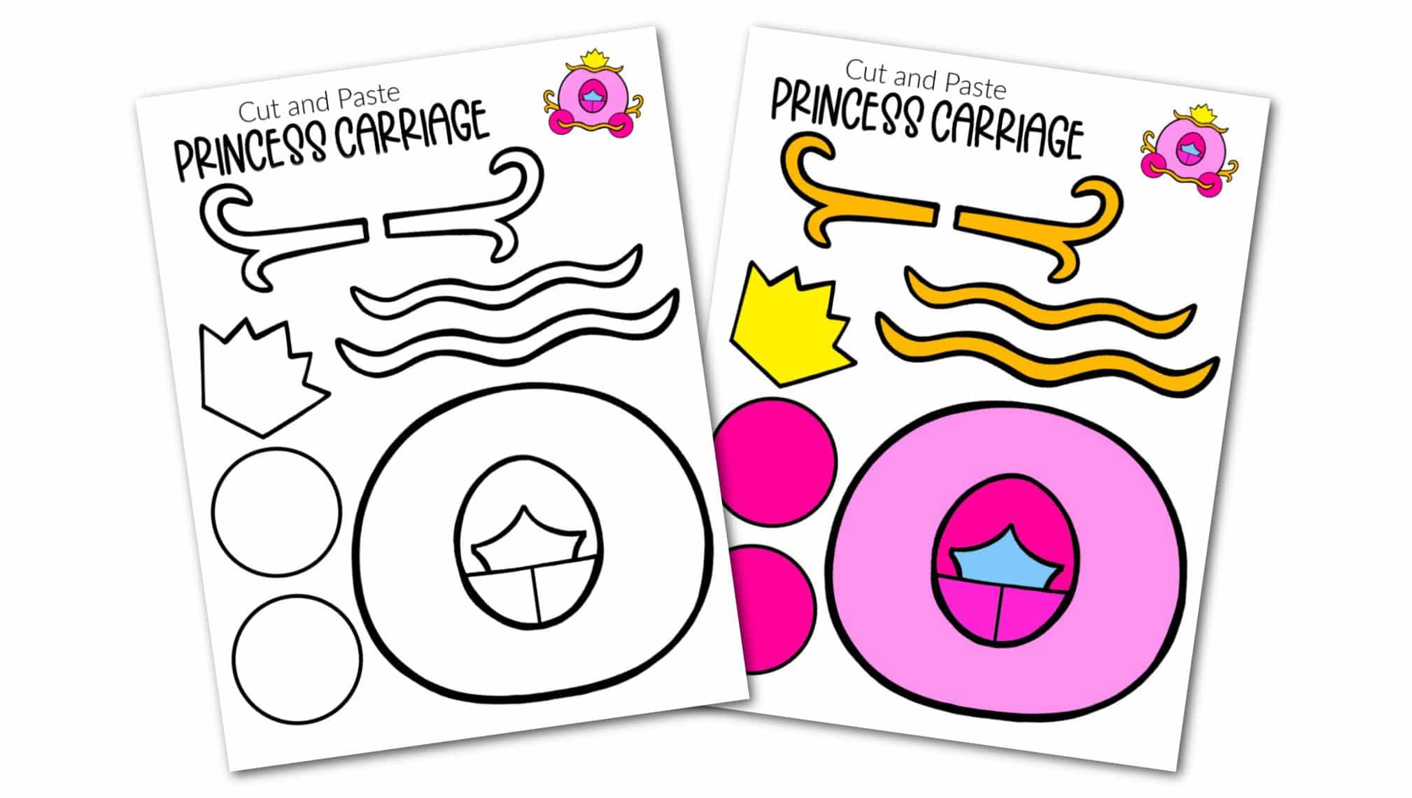 Free Printable Cut and Paste Princess Carriage Craft Template Craft for kids, preschoolers and toddlers