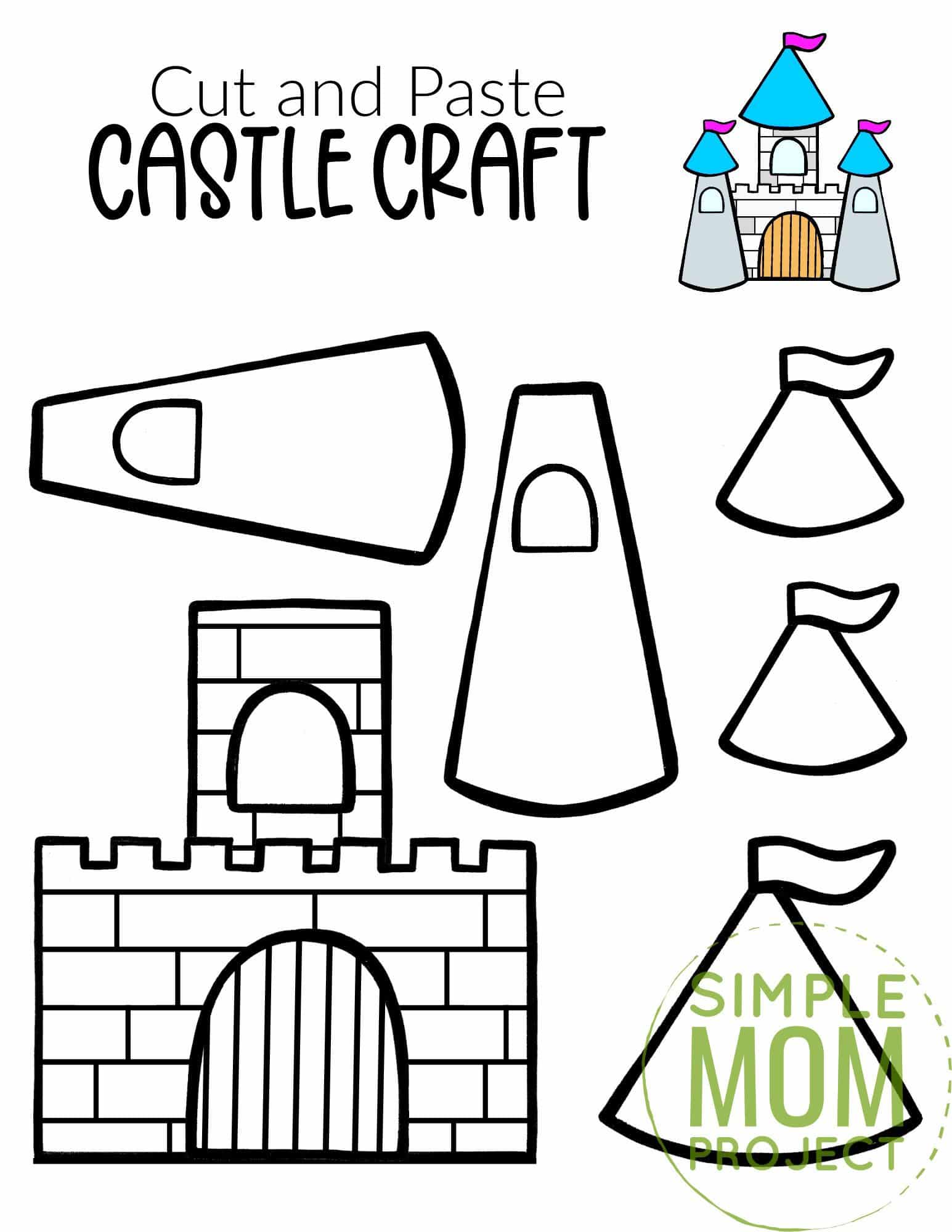 Free Printable Cut and Paste Princess Castle Craft Template Craft for kids, preschoolers and toddlers