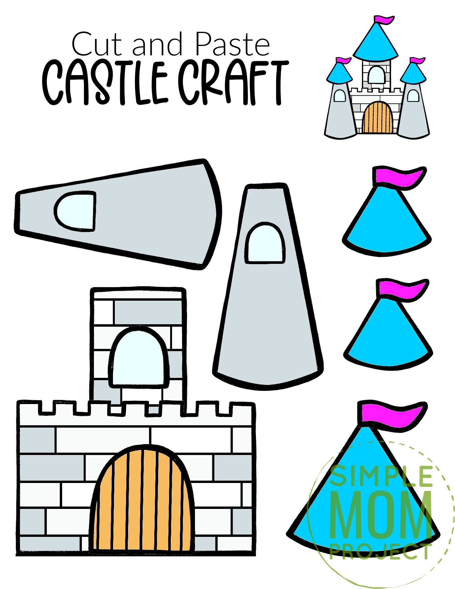 Free Printable Cut and Paste Princess Castle Craft Template Craft for kids, preschoolers and toddlers