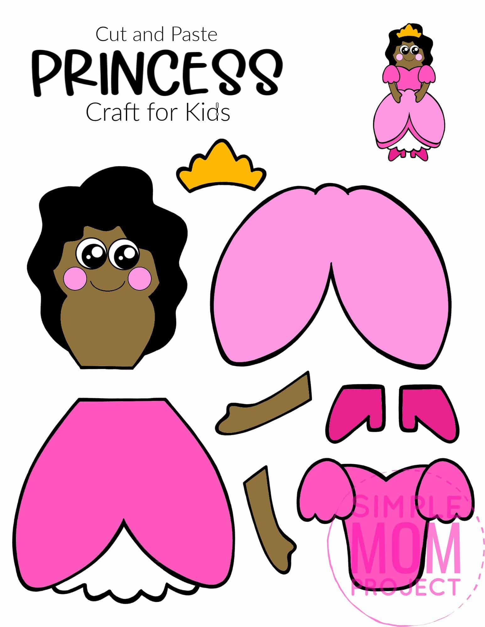 Free Printable Cut and Paste Princess Craft Template Craft for kids, preschoolers and toddlers