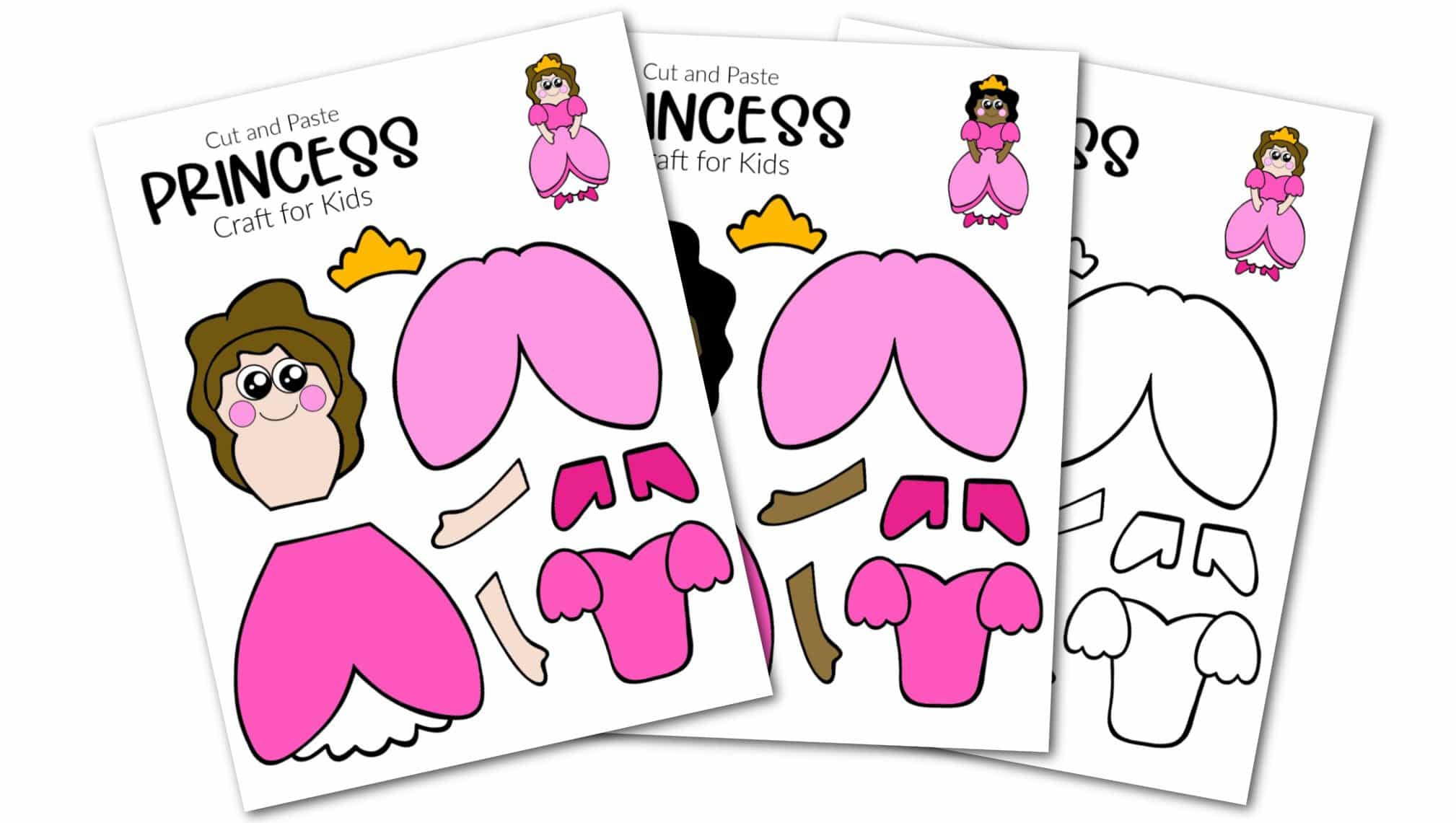 Free Printable Cut and Paste Princess Craft Template Craft for kids, preschoolers and toddlers