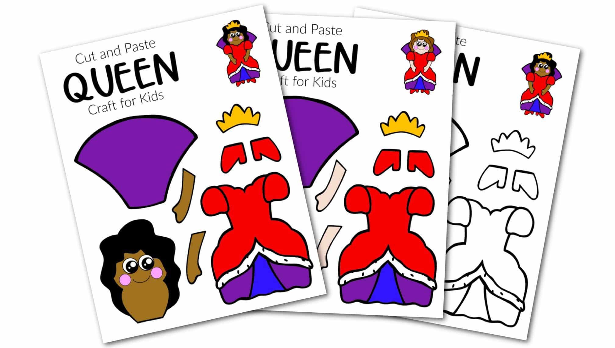 Free Printable Cut and Paste Queen Craft Template Craft for kids, preschoolers and toddlers