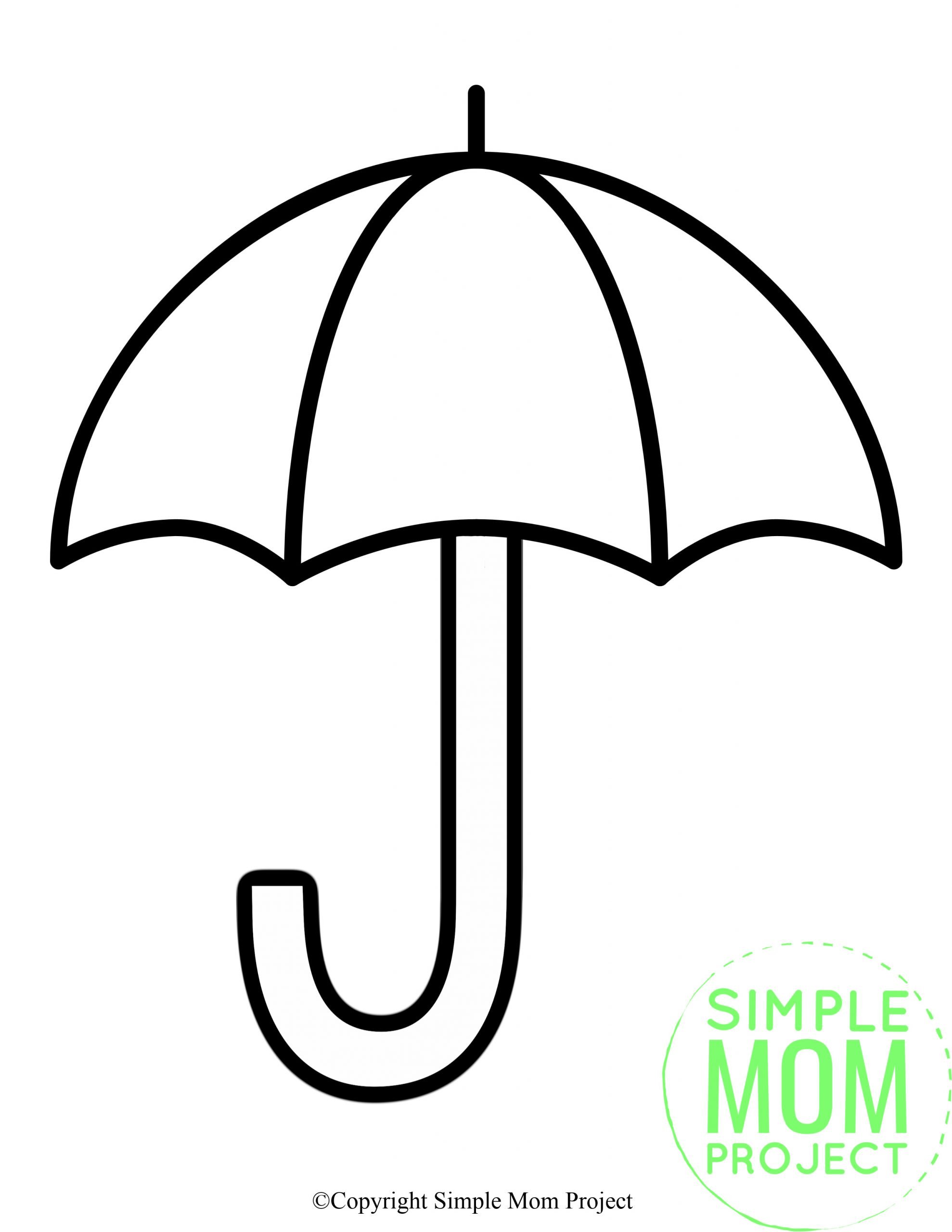 Free Printable Spring and Summer Umbrella template silhouette for kids preschoolers and toddlers