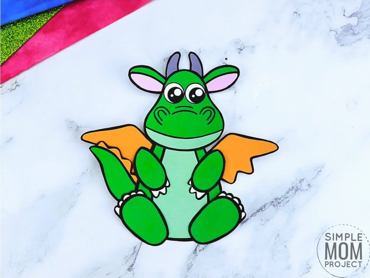 Free printable dragon coloring page template for kids, preschoolers and kindergartners