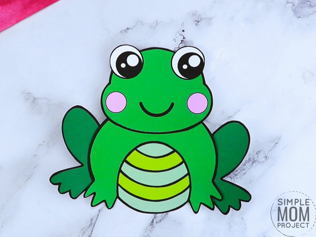 Free printable frog coloring page template for kids, preschoolers and kindergartners