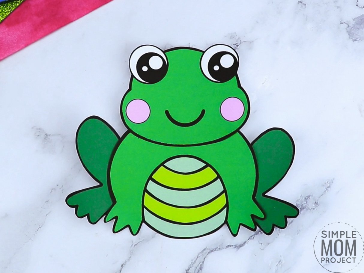 Free printable frog coloring page template for kids, preschoolers and kindergartners