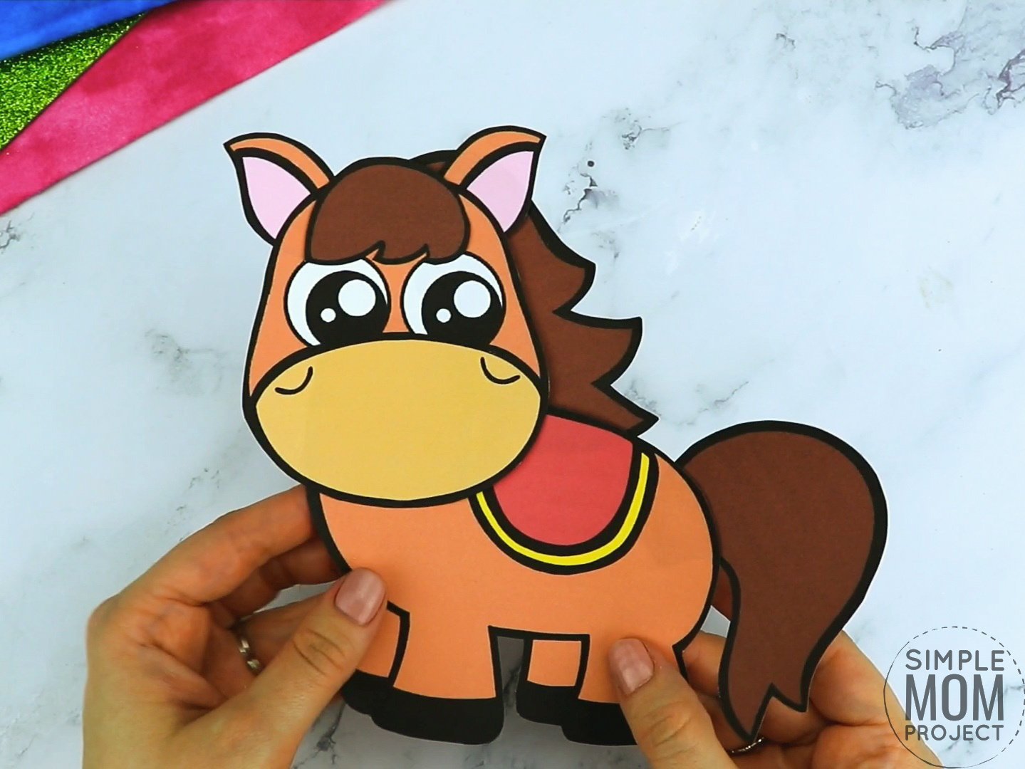 Free printable horse coloring page template for kids, preschoolers and kindergartners